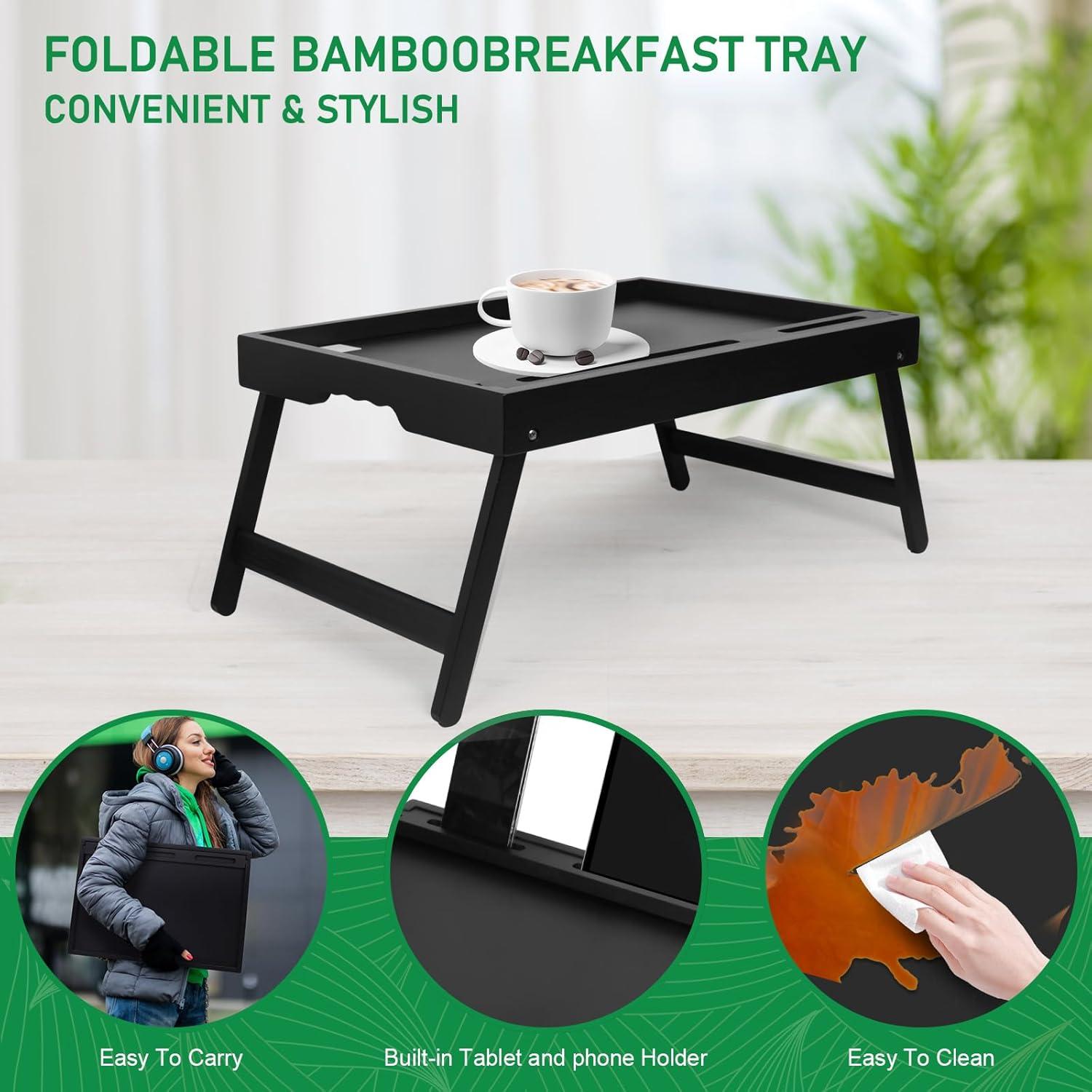 Mesa de bandeja de cama Artmeer plegable de bambú negra XL