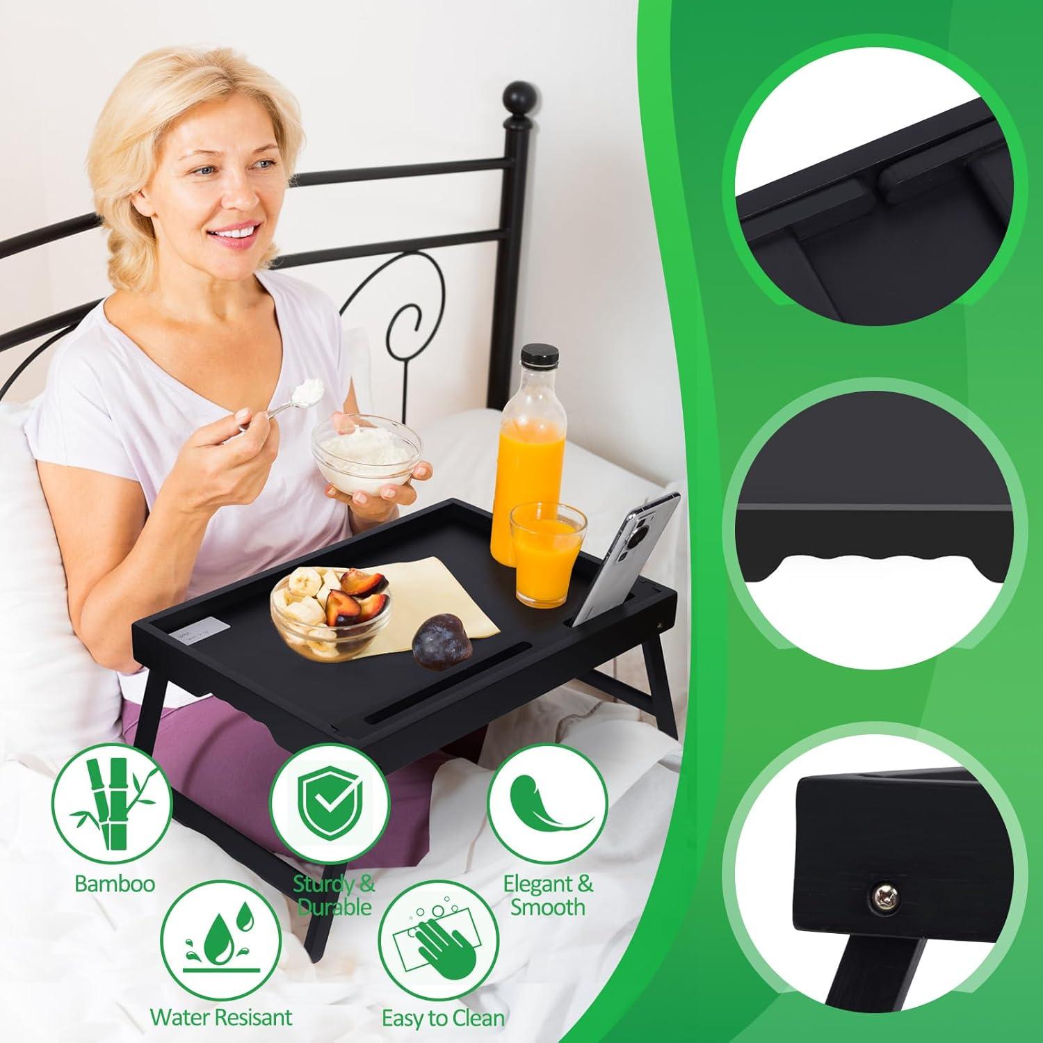 Mesa de bandeja de cama Artmeer plegable de bambú negra XL