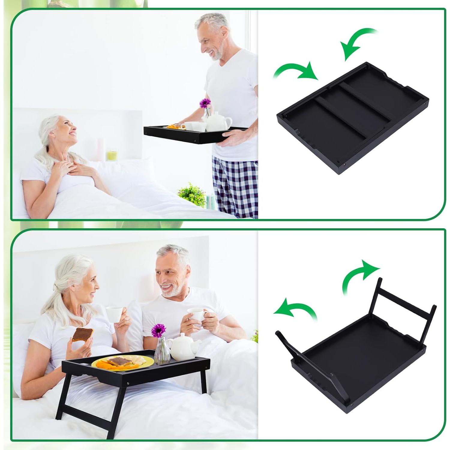 Mesa de bandeja de cama Artmeer plegable de bambú negra XL