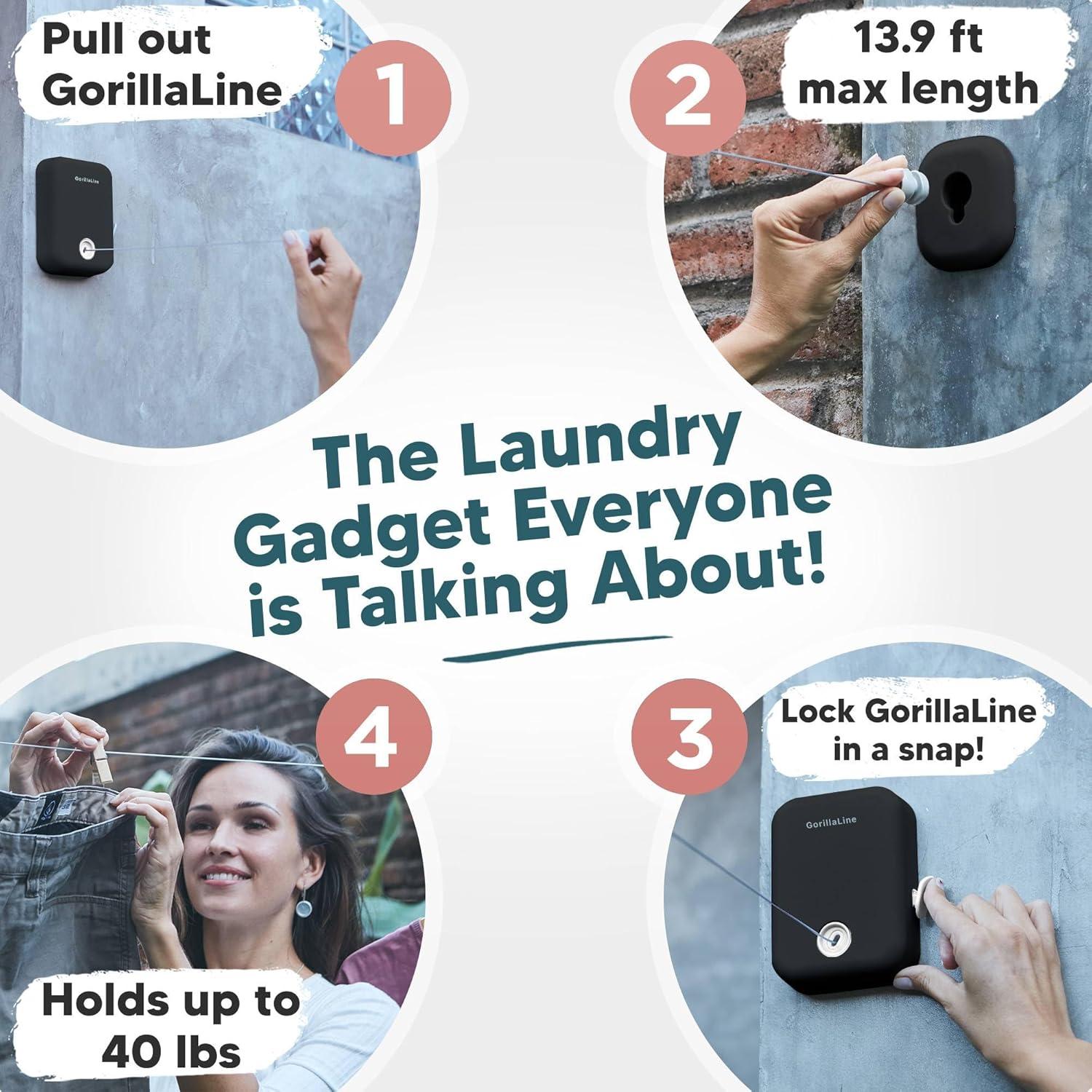 Cuerda de Ropa Retráctil GorillaLine 4.24 m Alta Resistencia