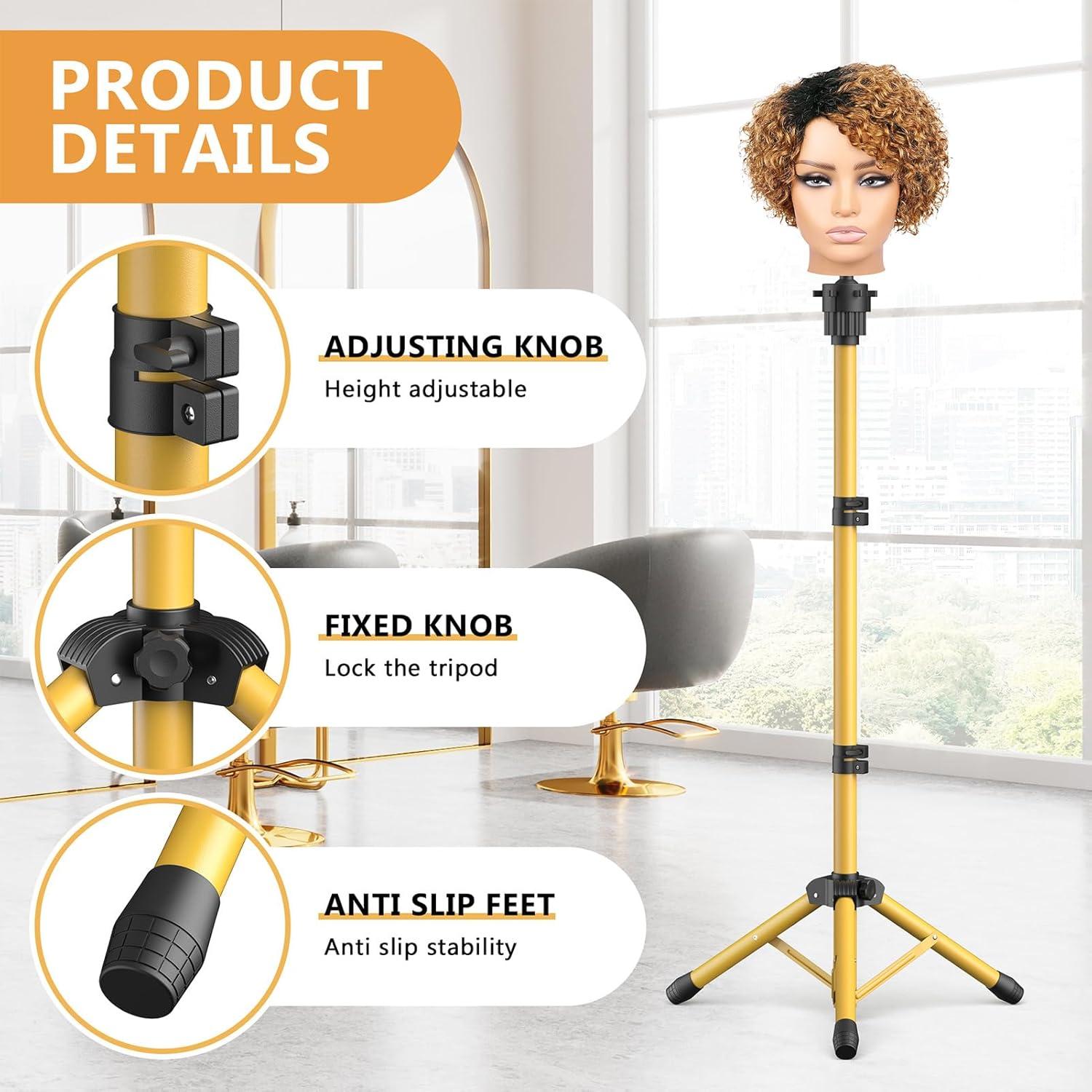 Soporte para Cabeza de Peluca Ajustable Retbtnm Dorado