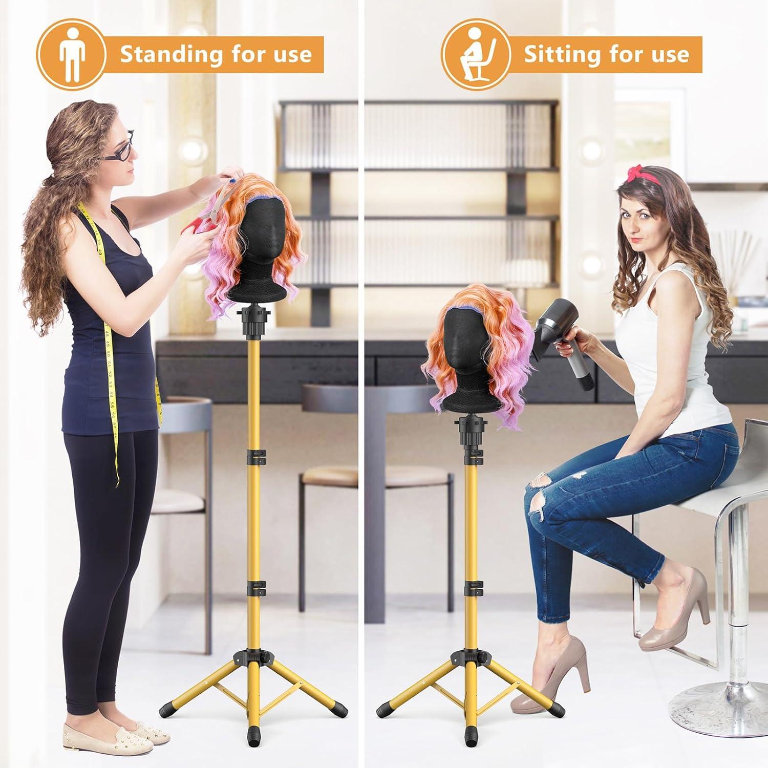 Soporte para Cabeza de Peluca Ajustable Retbtnm Dorado