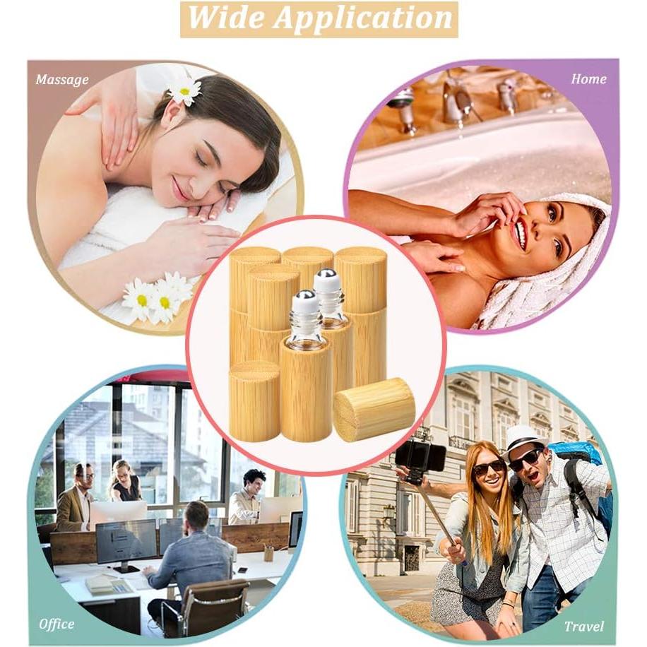 AUHOKY 12 Botellas de Rodillo de Bambú 5ml para Aceites Esenciales