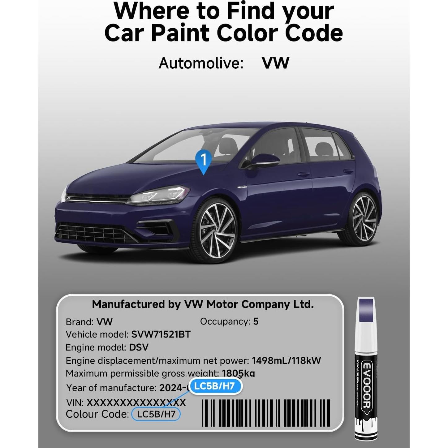 Pintura de Retocar EVOOOR Azul Atlántico Metálico 0.41 Fl Oz