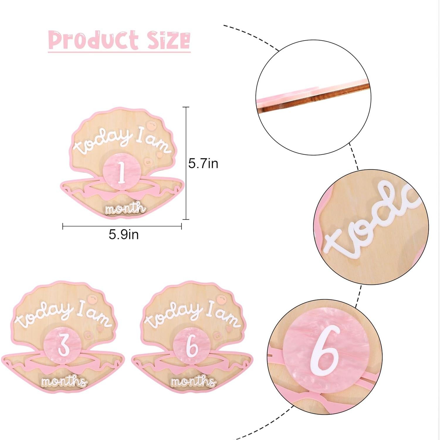 Tarjetas de Hitos Mensuales de Madera Sirena 1-12 Meses