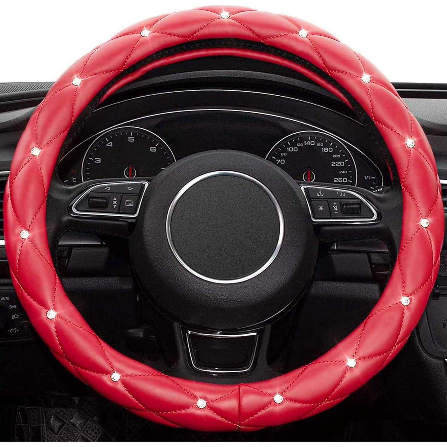 Cubierta de Volante Rojo Xizopucy de Cuero con Cristales 37-39 cm