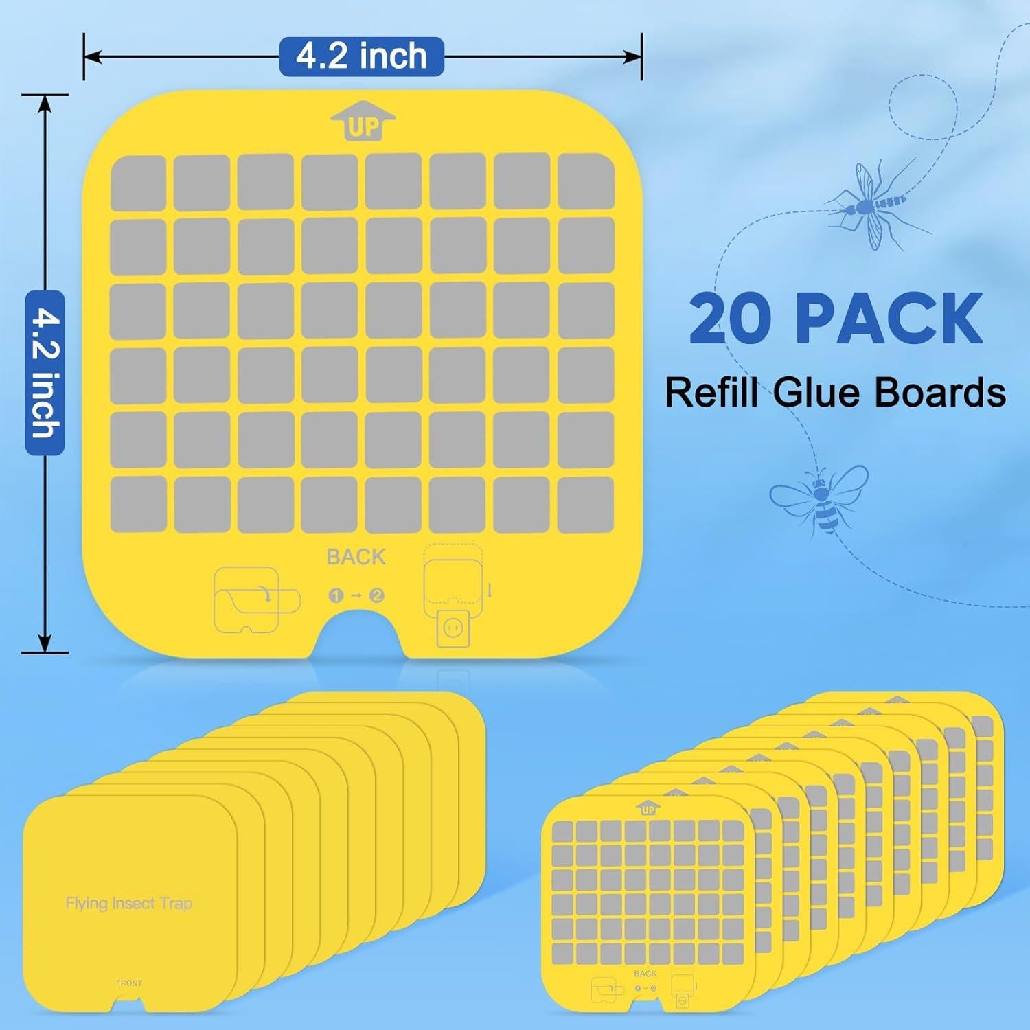 20 Placas Adhesivas Reemplazables Alikguu para Trampa de Moscas