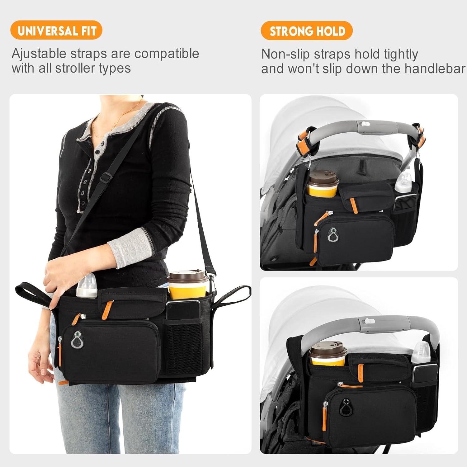 Organizador Universal para Carriola UMBEIBEI Negro con Soporte de Taza y Teléfono