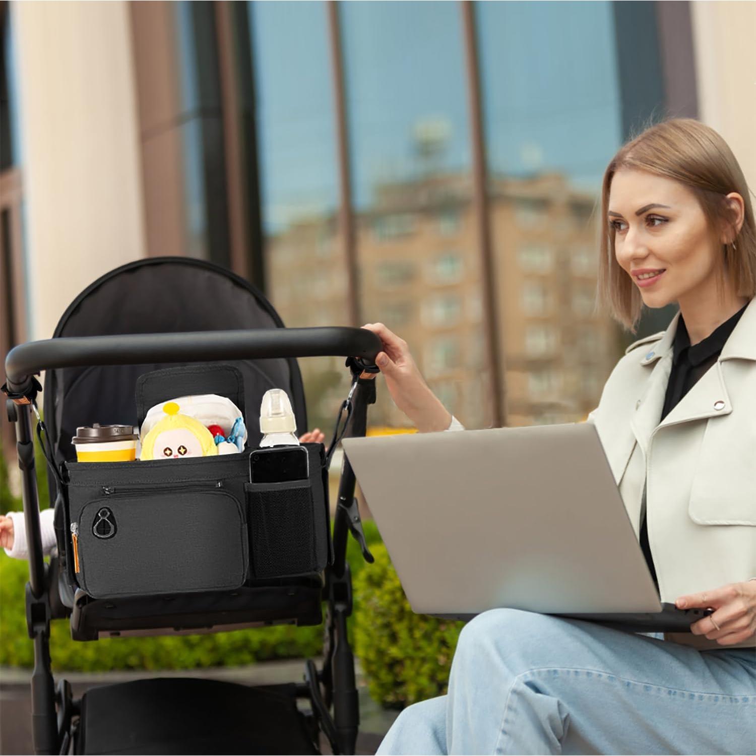 Organizador Universal para Carriola UMBEIBEI Negro con Soporte de Taza y Teléfono