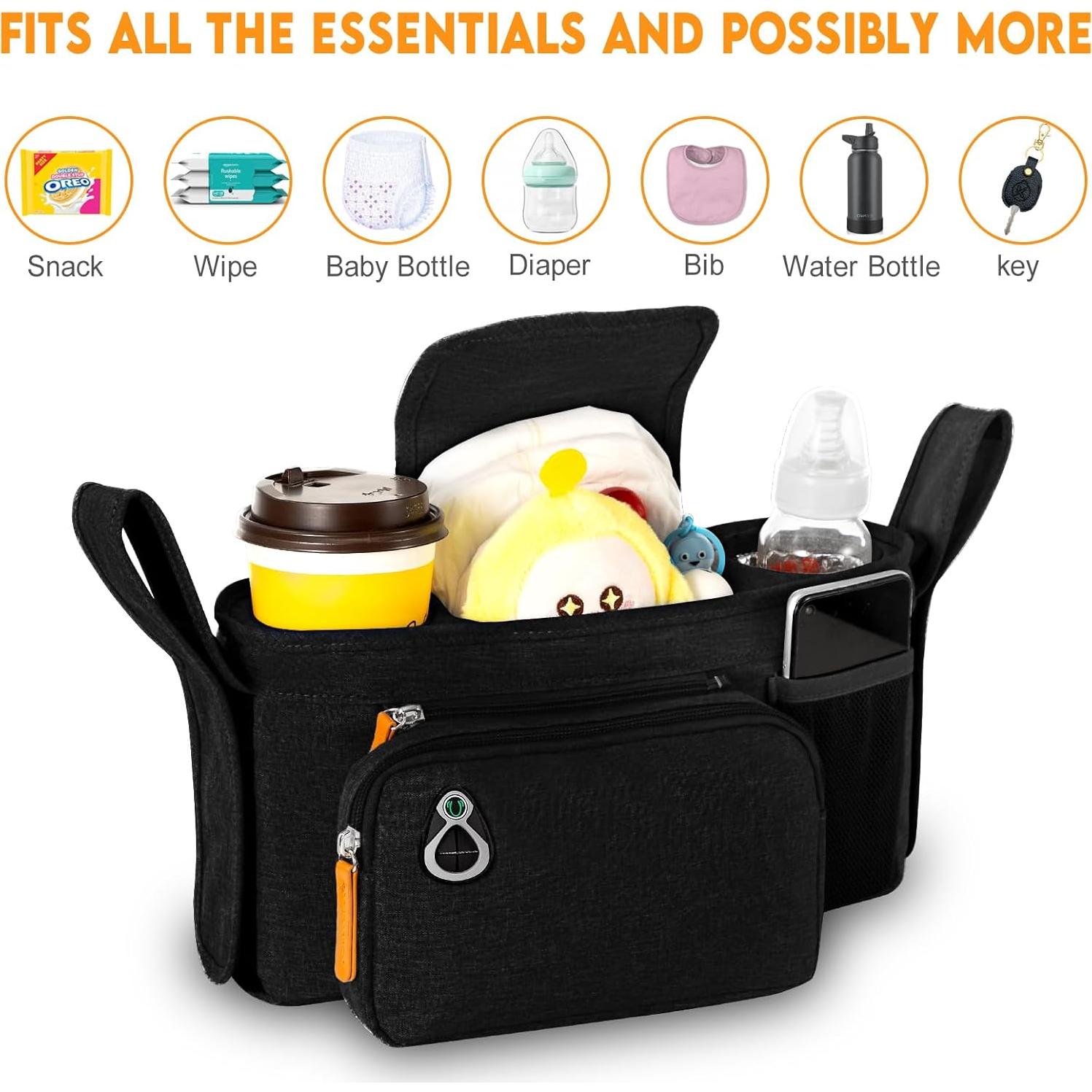 Organizador Universal para Carriola UMBEIBEI Negro con Soporte de Taza y Teléfono
