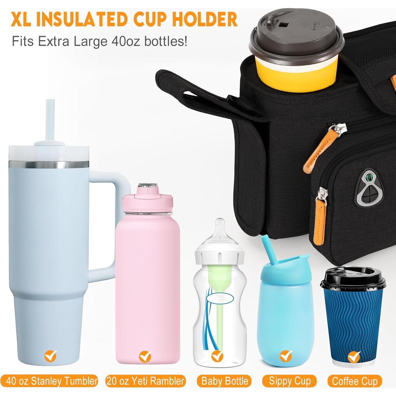 Organizador Universal para Carriola UMBEIBEI Negro con Soporte de Taza y Teléfono
