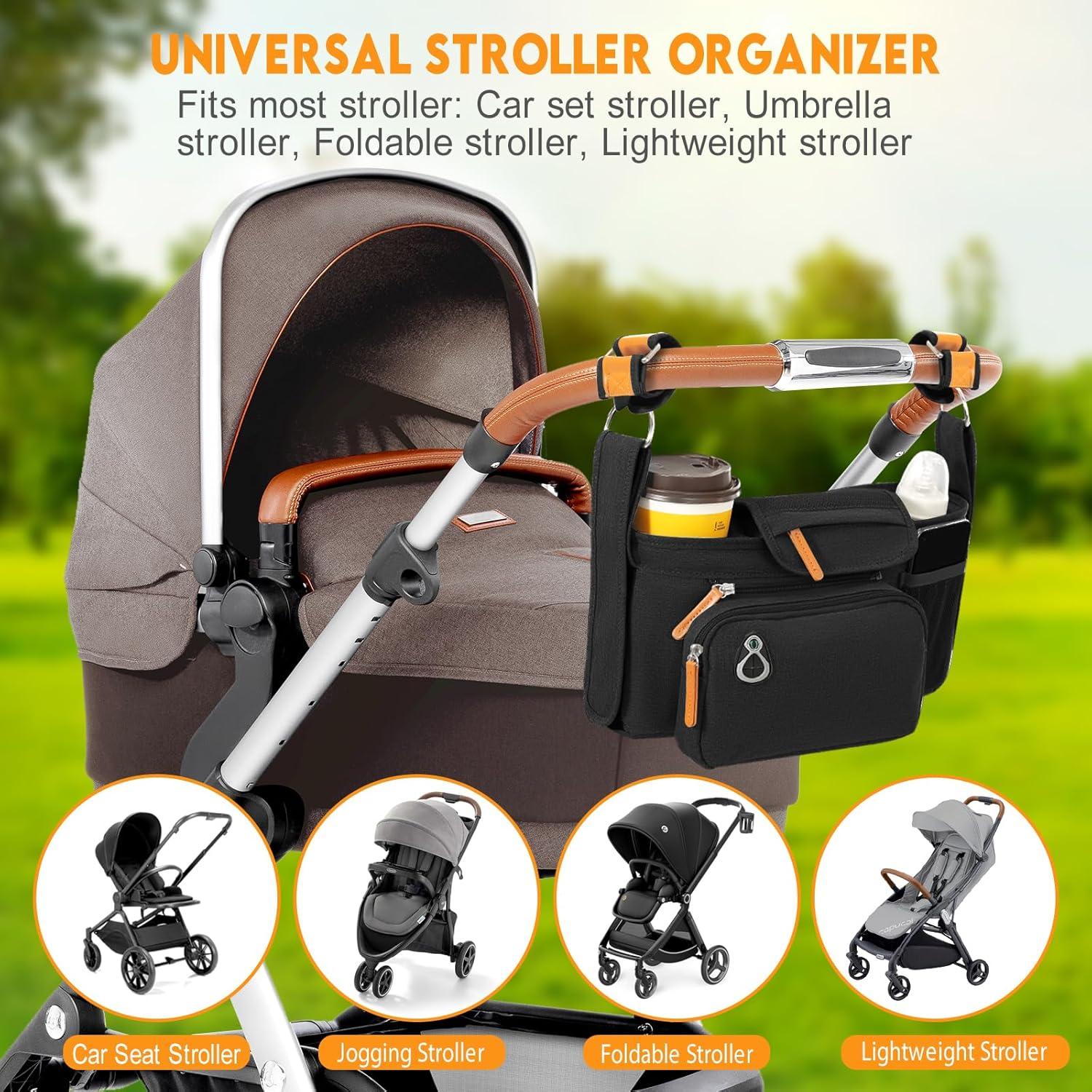 Organizador Universal para Carriola UMBEIBEI Negro con Soporte de Taza y Teléfono