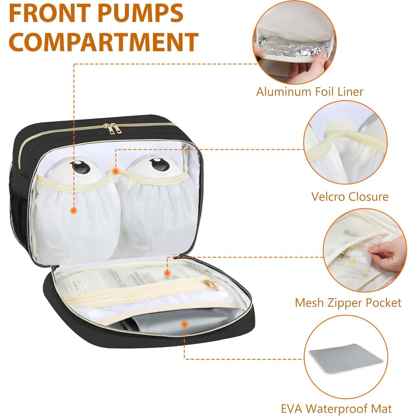 PIIOSER Insulated Baby Bottle Bag with Ice Pack, Breastmilk Cooler Compatible with Wearable Breast Pumps & Accessories - Breastfeeding On The Go Travel for Nursing & Working Moms, Black