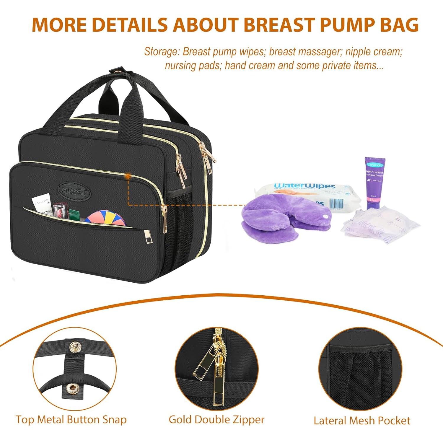 PIIOSER Insulated Baby Bottle Bag with Ice Pack, Breastmilk Cooler Compatible with Wearable Breast Pumps & Accessories - Breastfeeding On The Go Travel for Nursing & Working Moms, Black