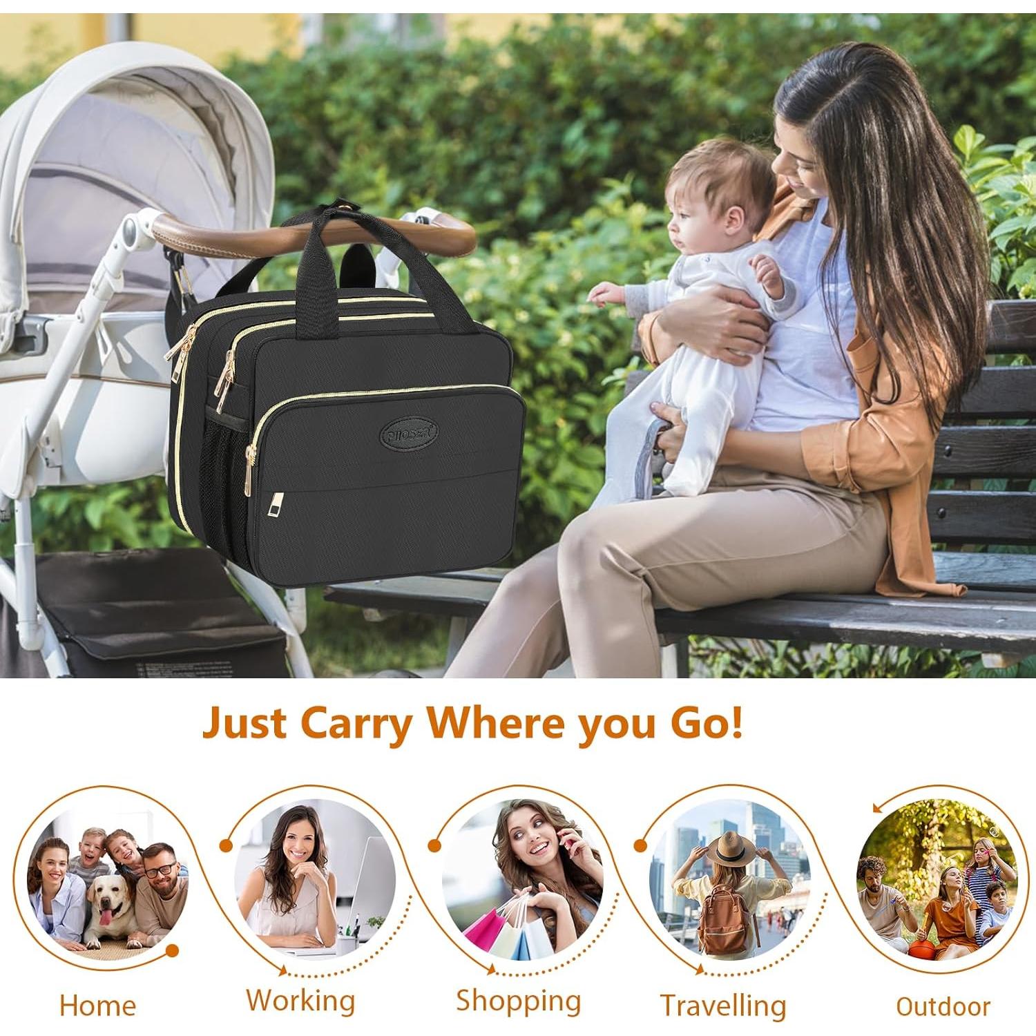 PIIOSER Insulated Baby Bottle Bag with Ice Pack, Breastmilk Cooler Compatible with Wearable Breast Pumps & Accessories - Breastfeeding On The Go Travel for Nursing & Working Moms, Black