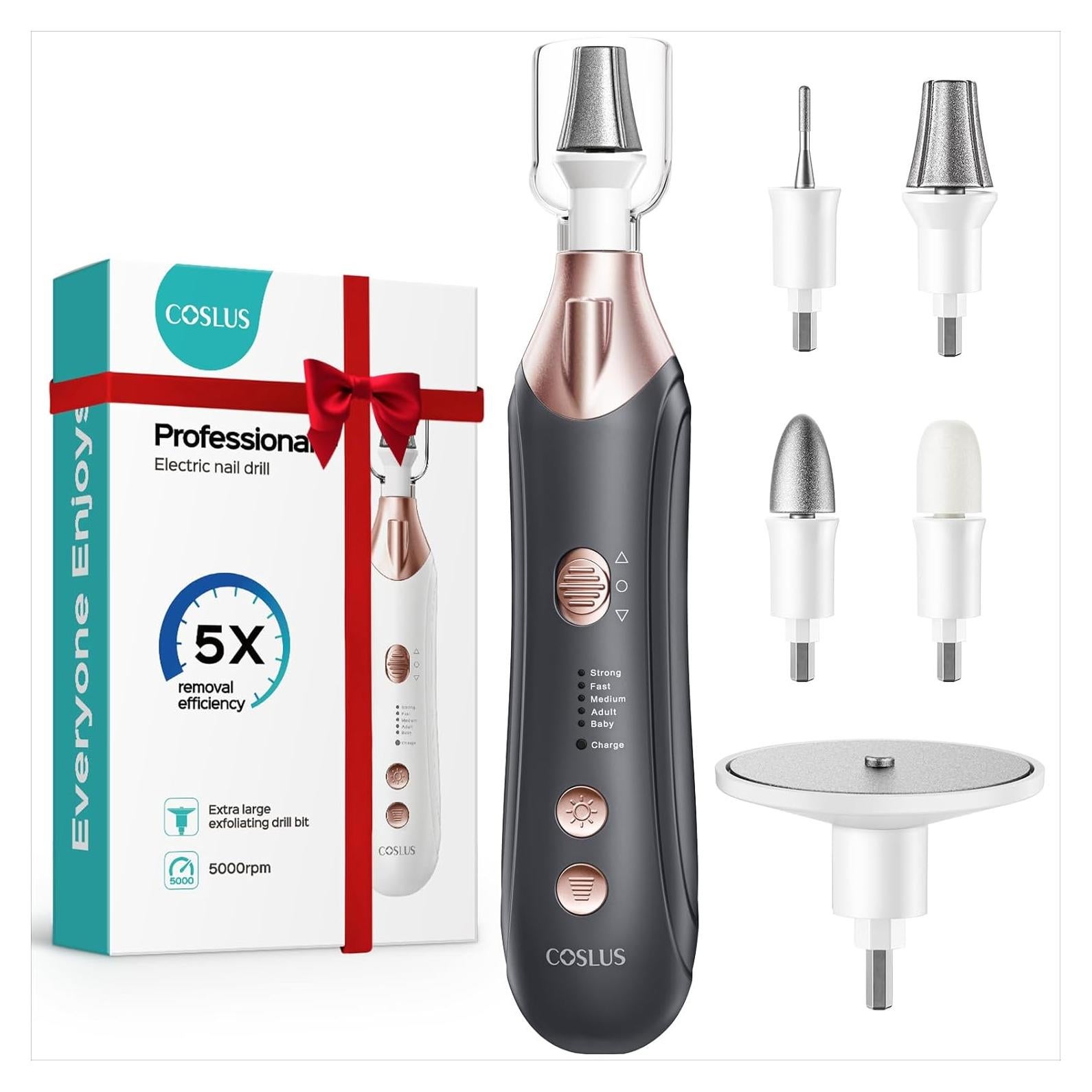 COSLUS Kit Eléctrico de Manicura y Pedicura 5 en 1 Negro