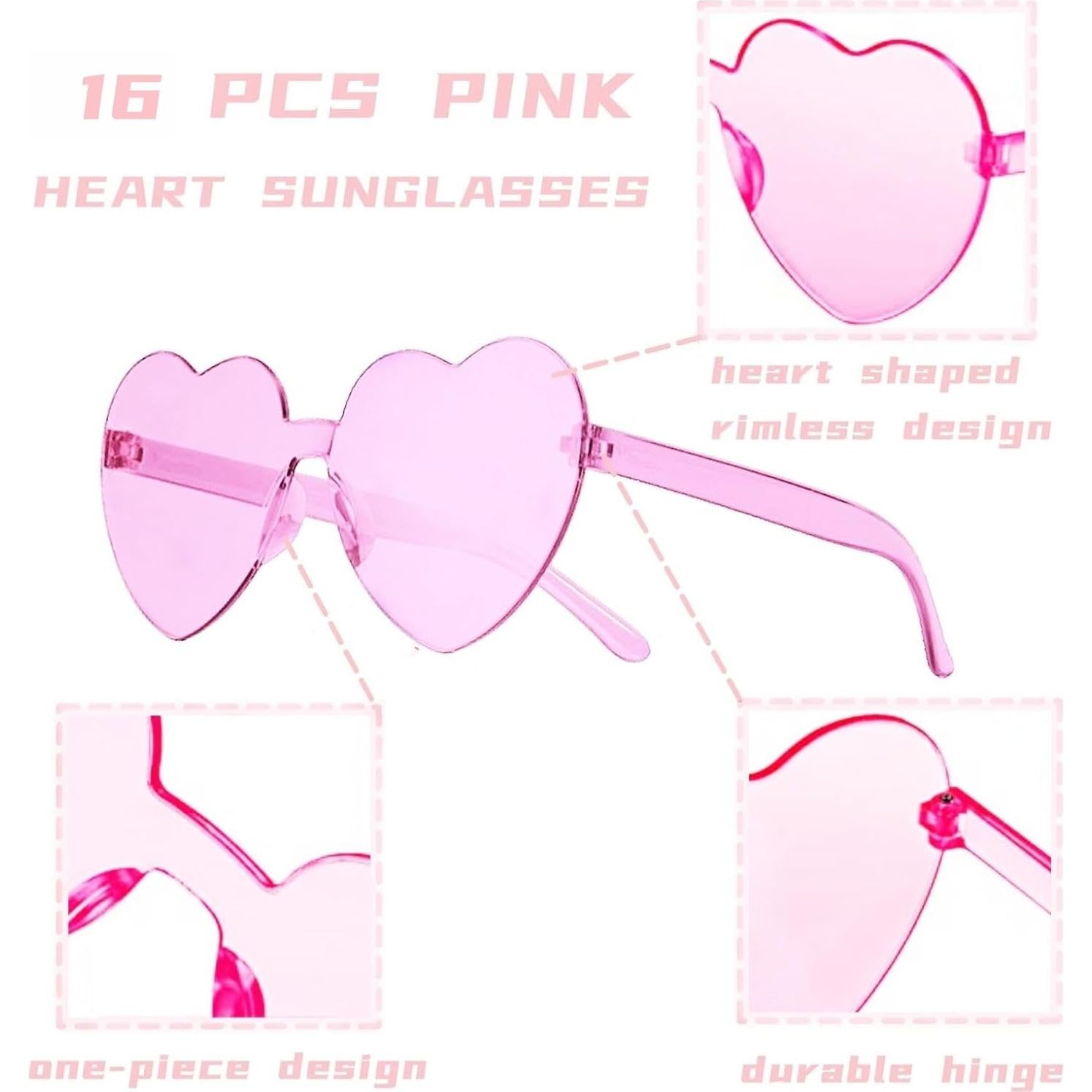 Gafas de Sol Corazón Rosa - 16 Pares para Fiesta y Verano