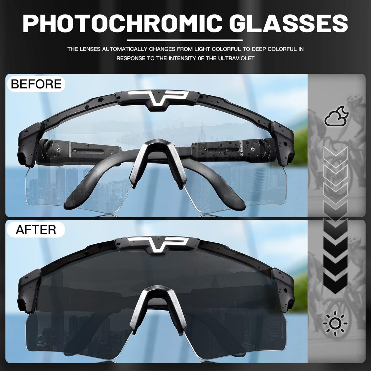 Gafas de Ciclismo Fotocromáticas KAPVOE UV400 Ajustables