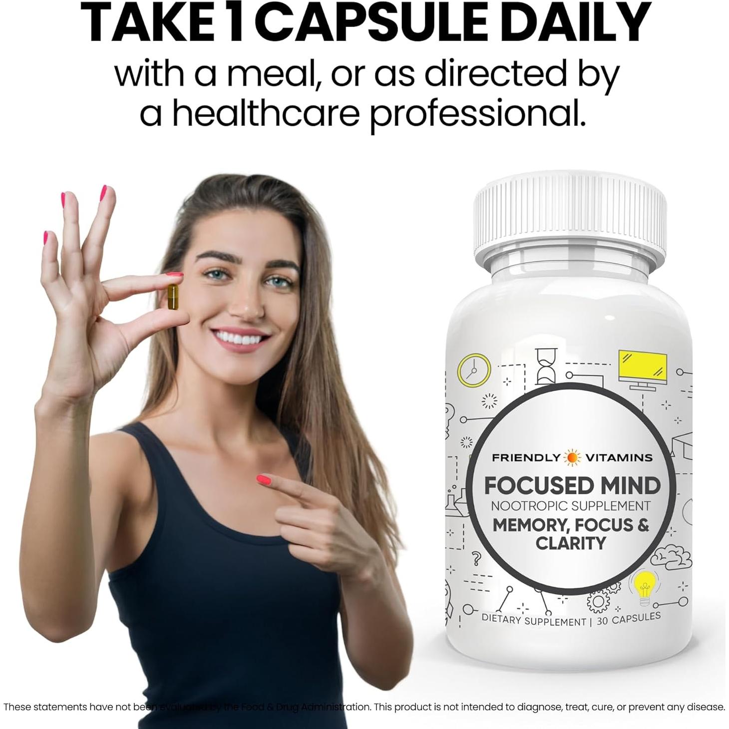 Suplemento Nootrópico Mente Enfocada 30 Cápsulas Vitaminas Amistosas