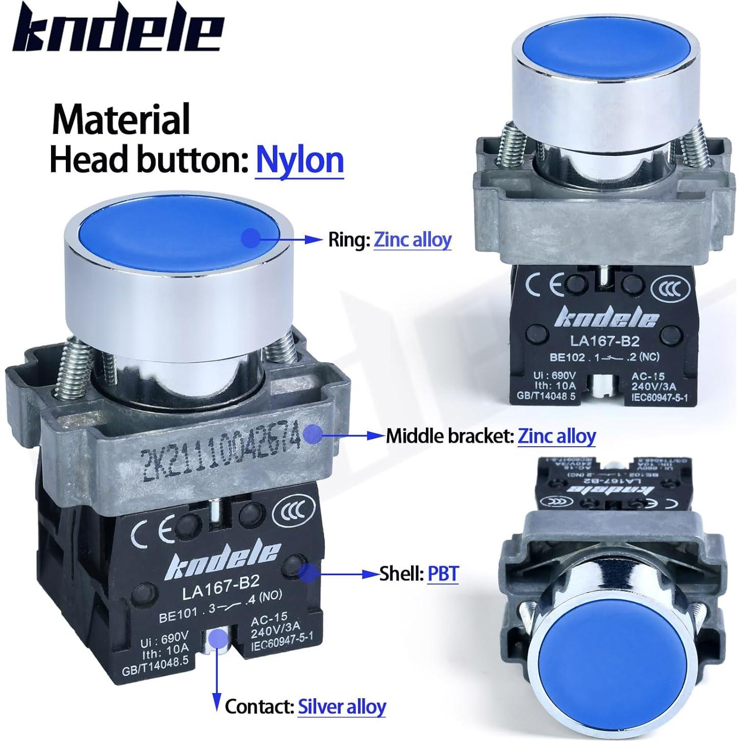 Interruptor de Botón Momentáneo KNDELE 22mm Azul IP65 10A