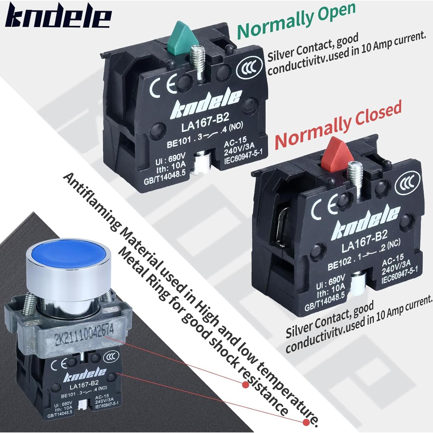 Interruptor de Botón Momentáneo KNDELE 22mm Azul IP65 10A