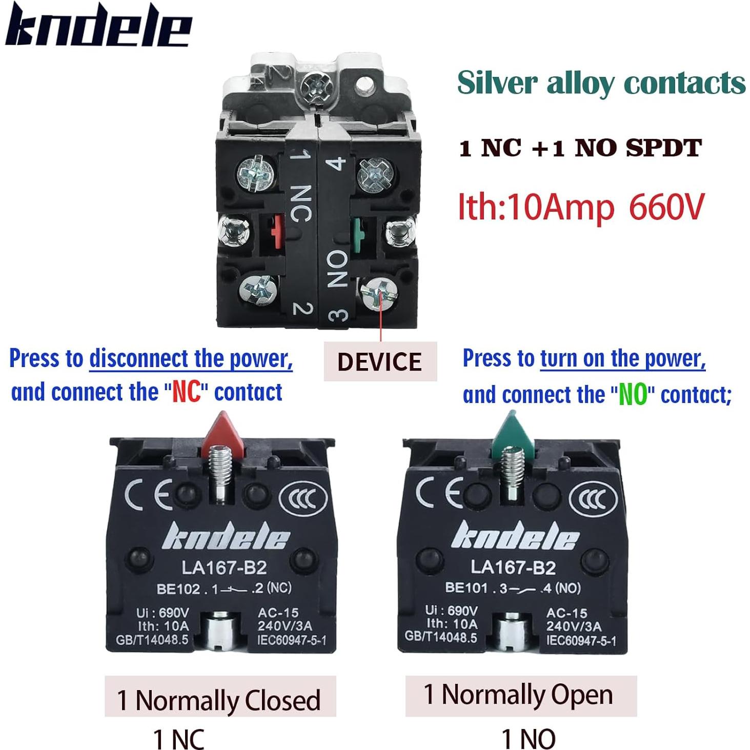 Interruptor de Botón Momentáneo KNDELE 22mm Azul IP65 10A