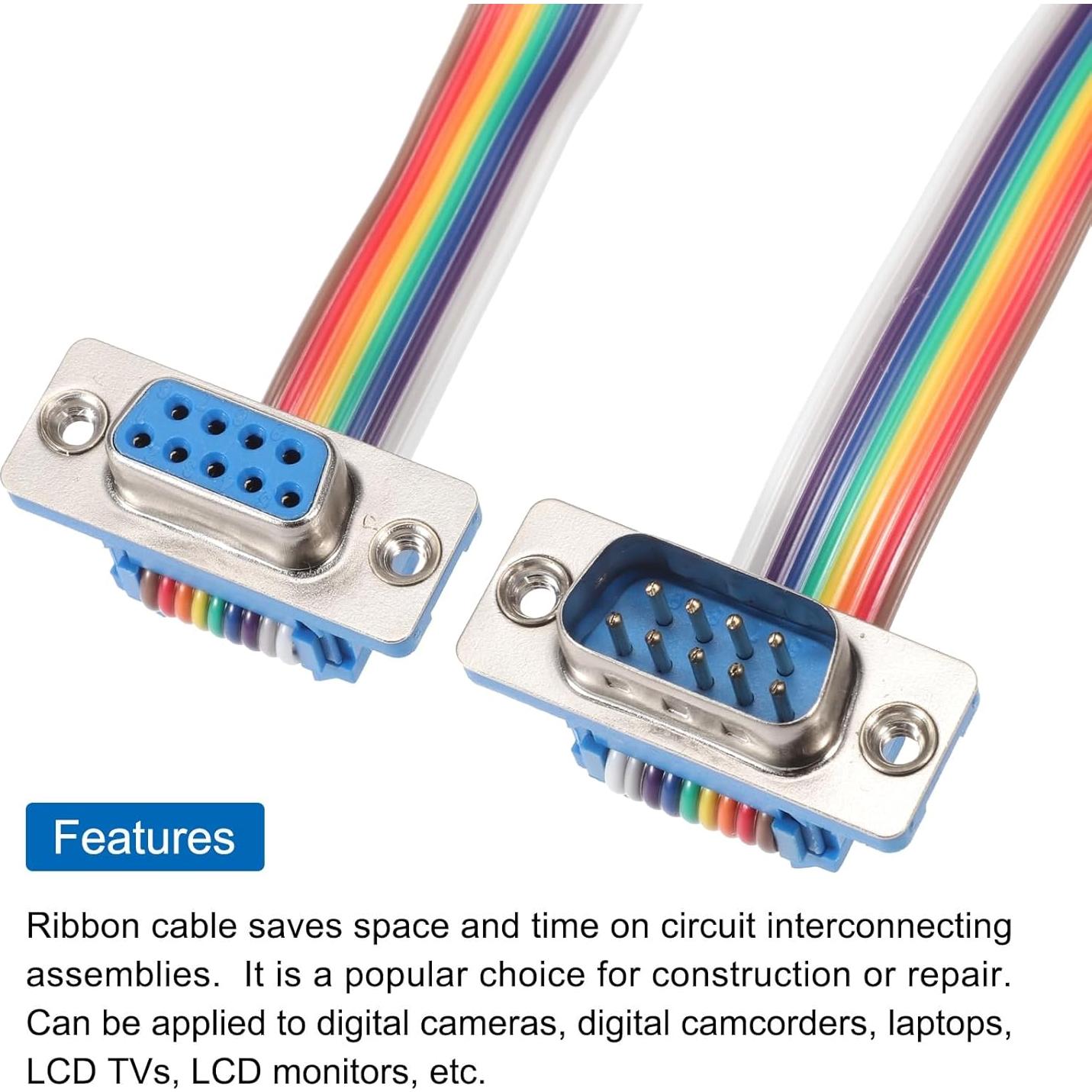 Cable de Cinta IDC Arcoíris MECCANIXITY 2 Pcs DB9 Macho a Hembra