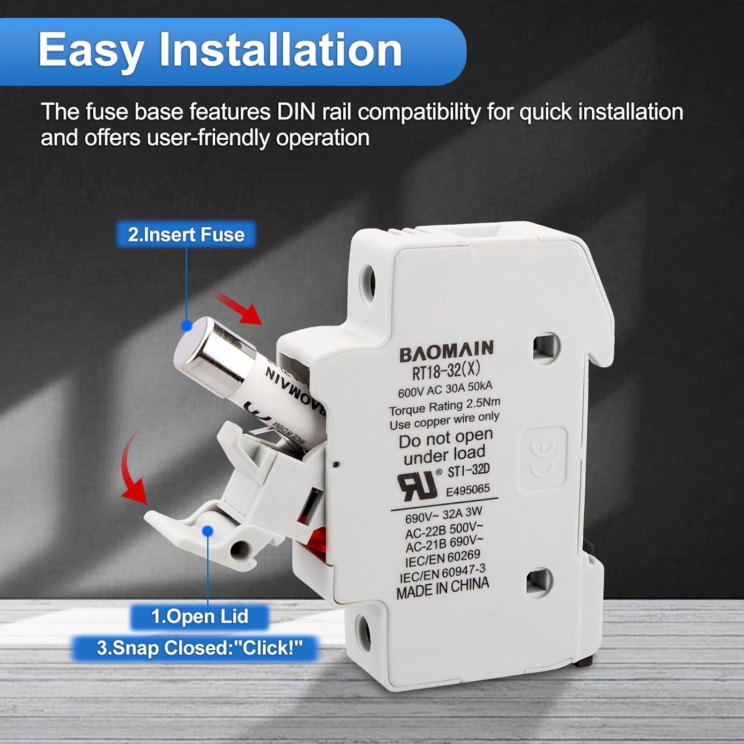 Portafusibles RT18-32 Baomain con 10 Fusibles Cerámicos 1A