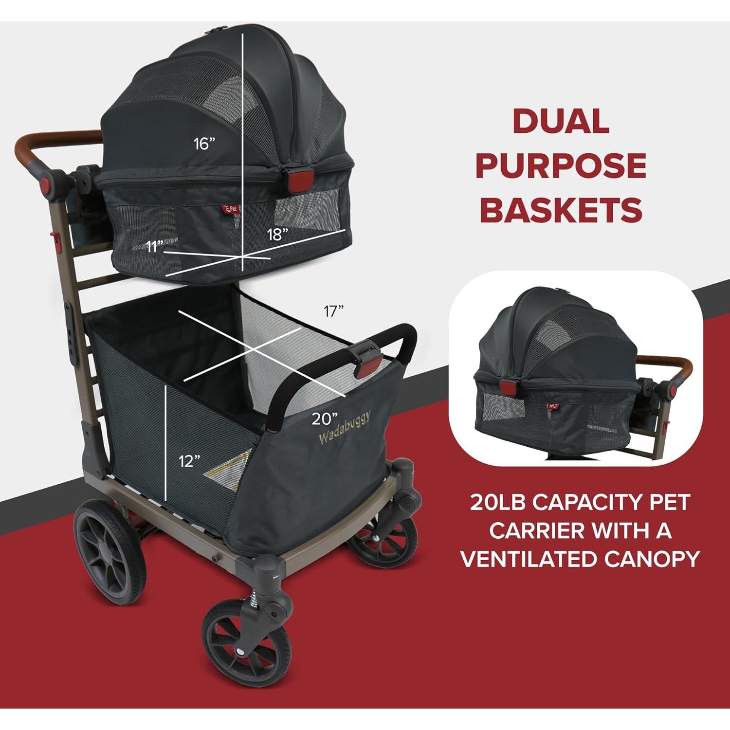 Carrito Plegable para Mascotas Wadabuggy - 34 kg, 4 Ruedas