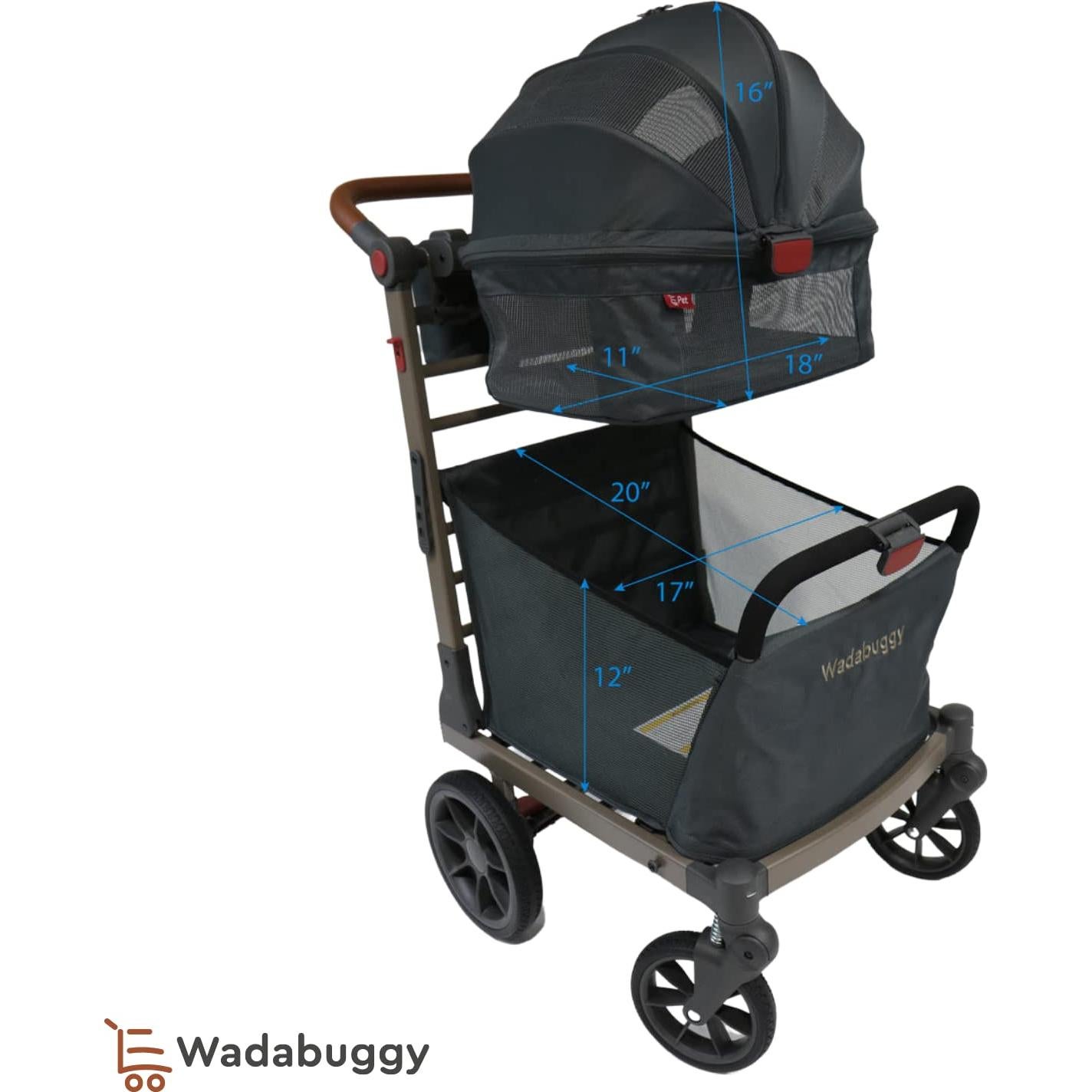 Carrito Plegable para Mascotas Wadabuggy - 34 kg, 4 Ruedas