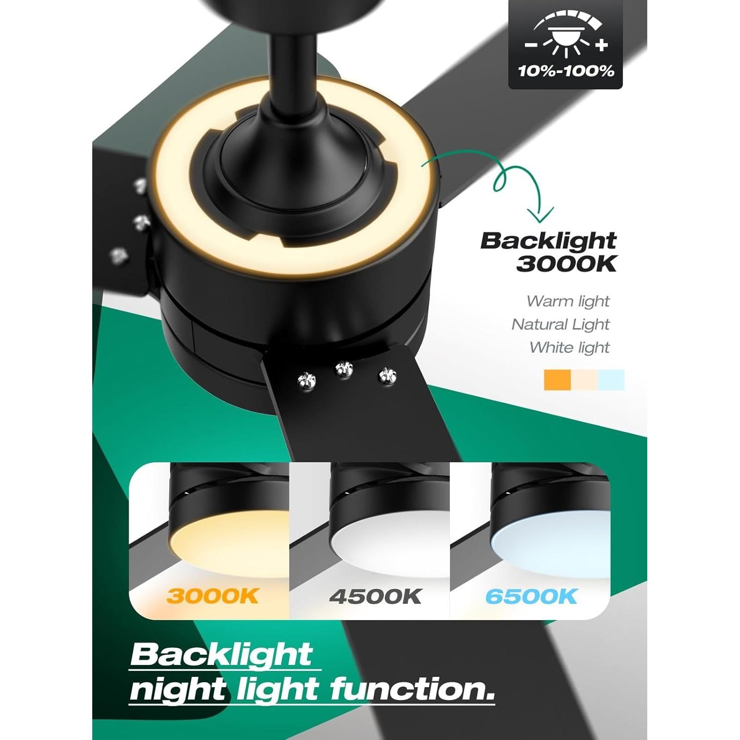 Ventilador de Techo Hinomy 106.68 cm con Luz LED y Control Remoto