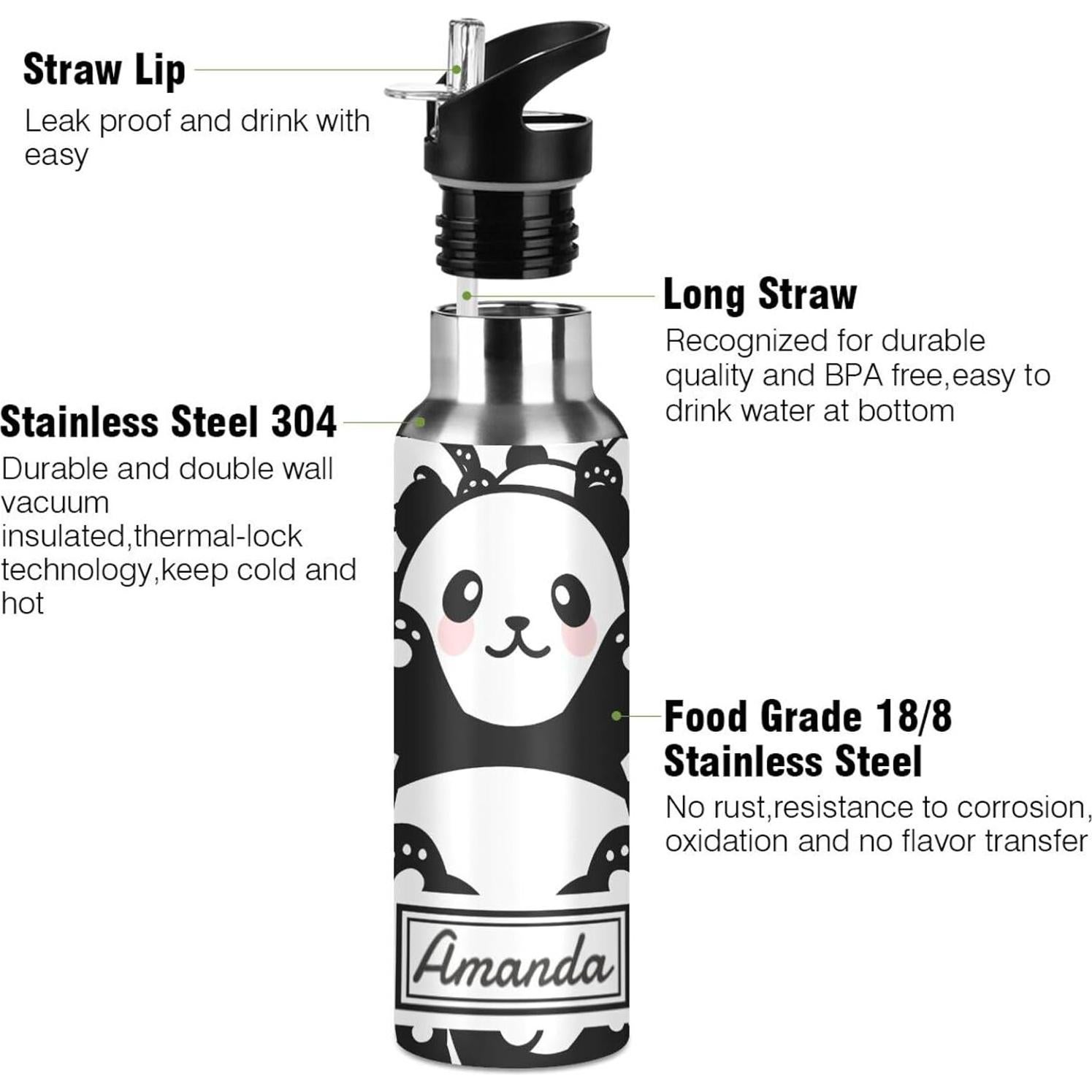 Botella de Agua Aislada MFTJYO 600 ml para Niños con Popote