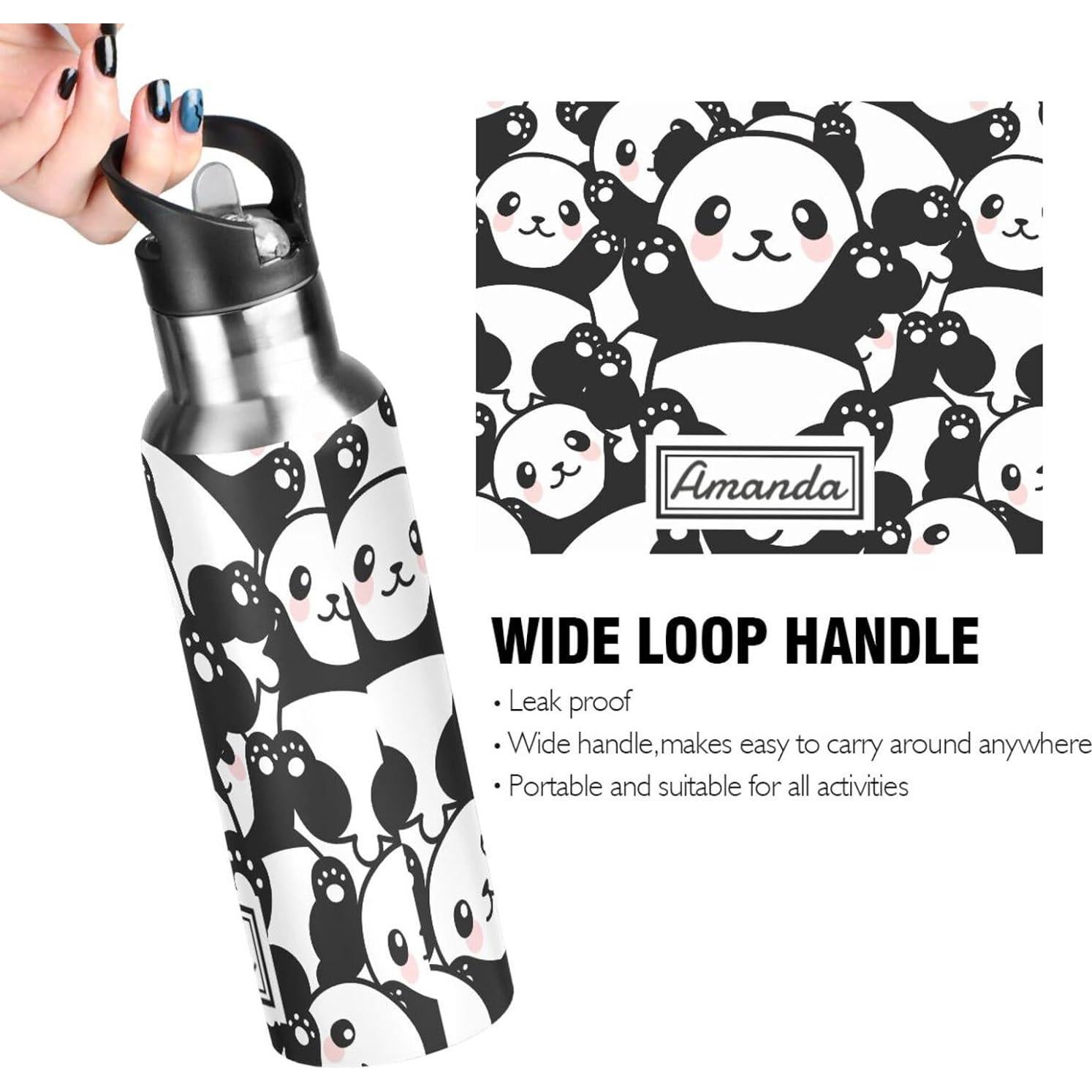 Botella de Agua Aislada MFTJYO 600 ml para Niños con Popote