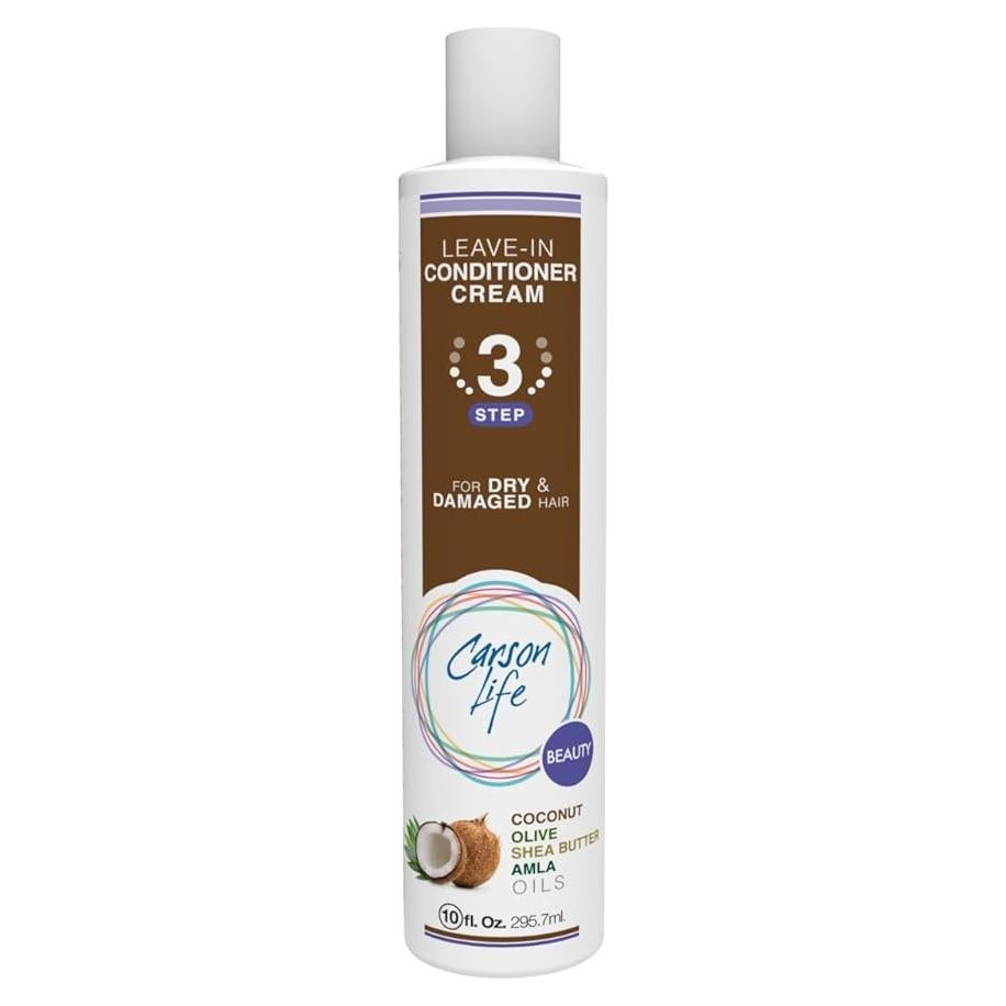 Carson Life Leave In Cream Conditioner - Repair Conditioner for Color Treated Hair - Sulfate and Paraben Free - Made with Coconut, Olive and Amla Oils, Shea Butter For Dry Damaged Hair - Made in USA