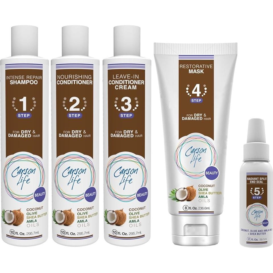 Carson Life Leave In Cream Conditioner - Repair Conditioner for Color Treated Hair - Sulfate and Paraben Free - Made with Coconut, Olive and Amla Oils, Shea Butter For Dry Damaged Hair - Made in USA