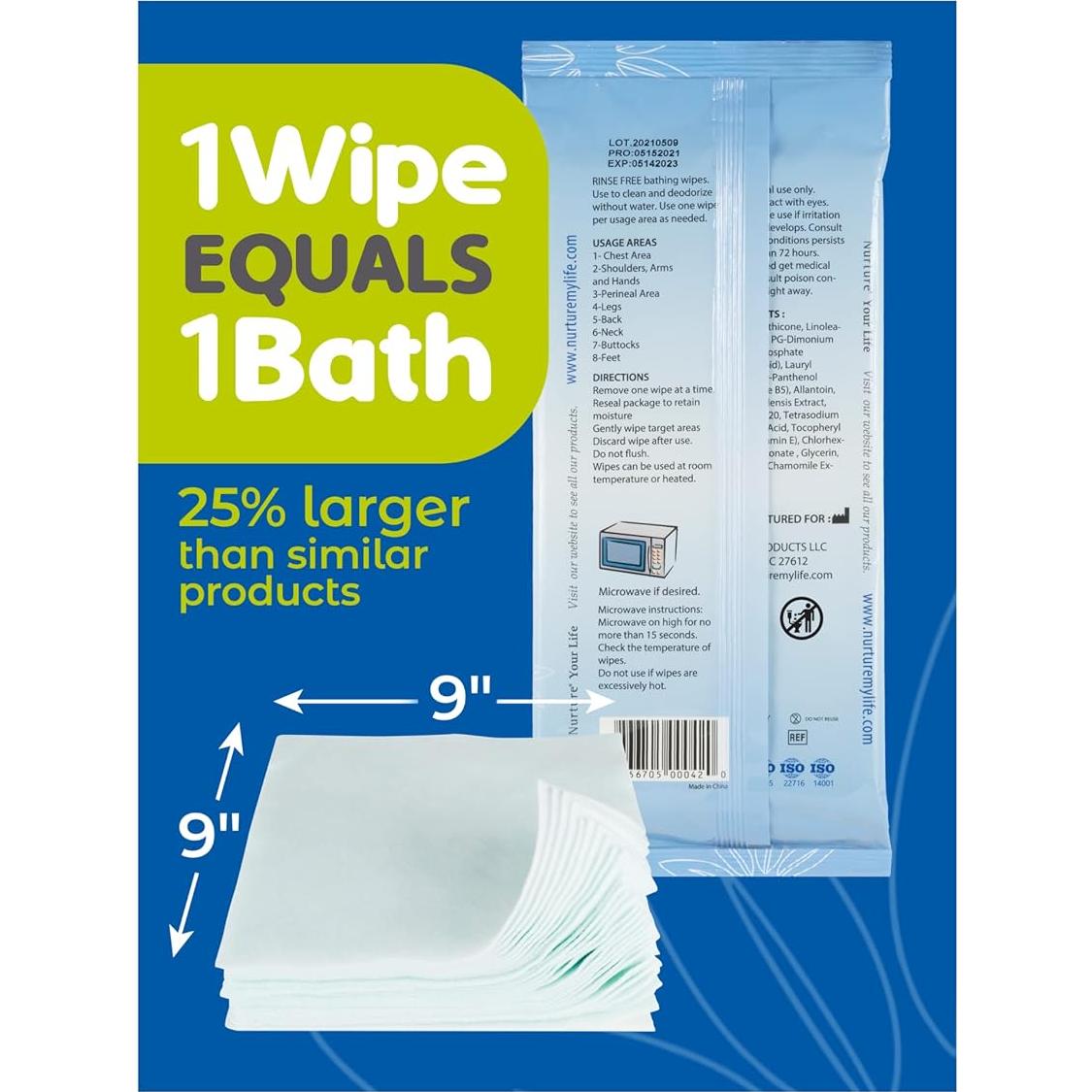 Toallitas de Baño Sin Enjuague Nurture XL con Aloe - 48 Unidades