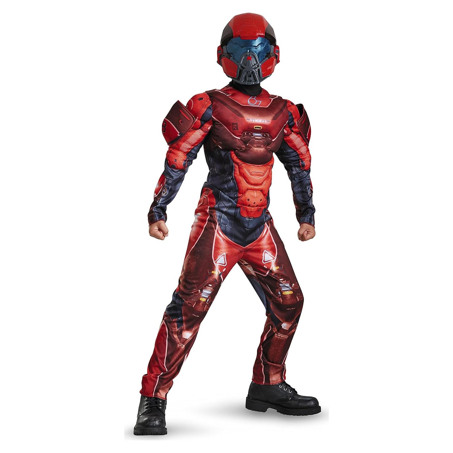 Disfraz de Músculo Spartan Rojo Halo Microsoft Niños 4-6 Años