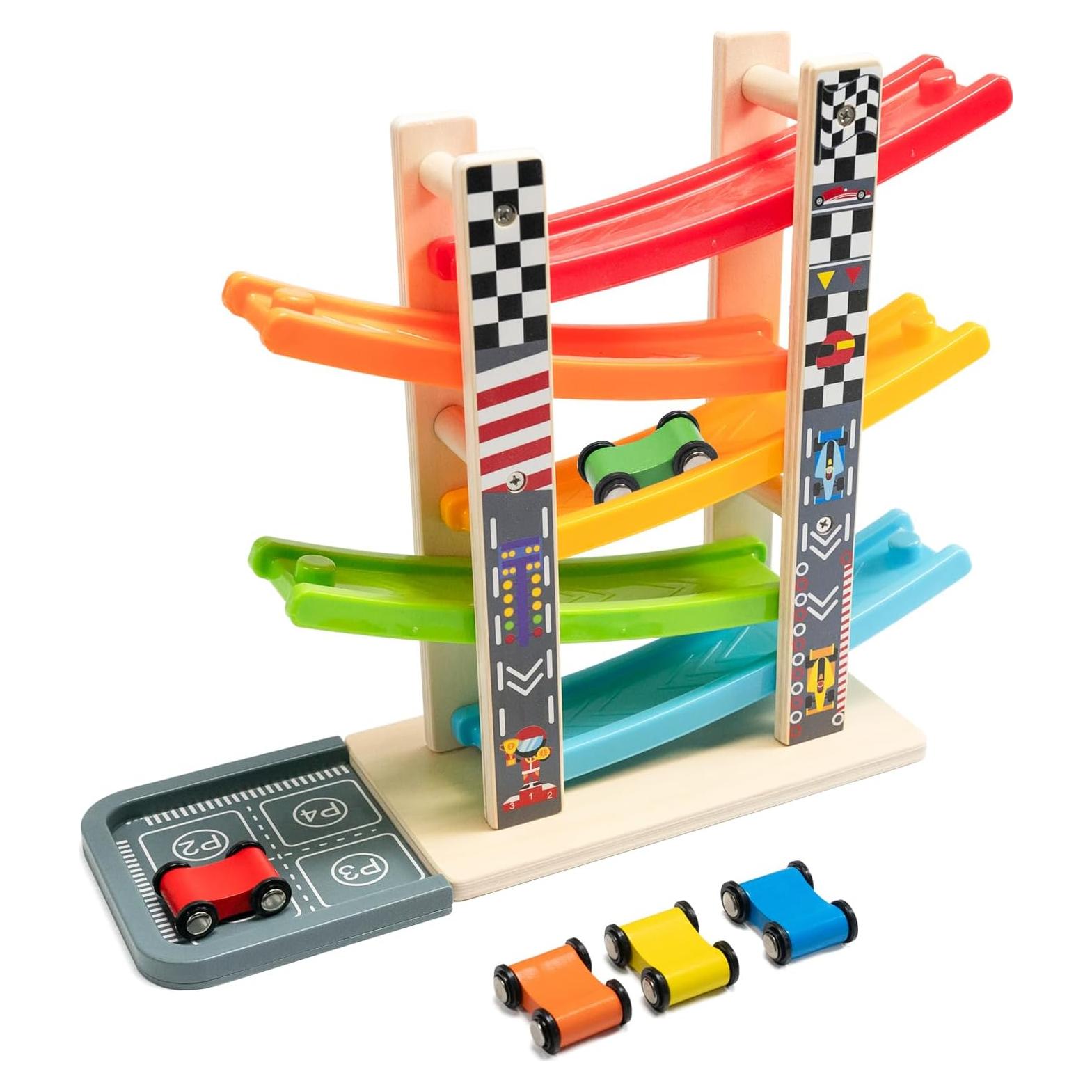 Conjunto de Juguetes de Rampas de Madera WOOD CITY con 5 Coches