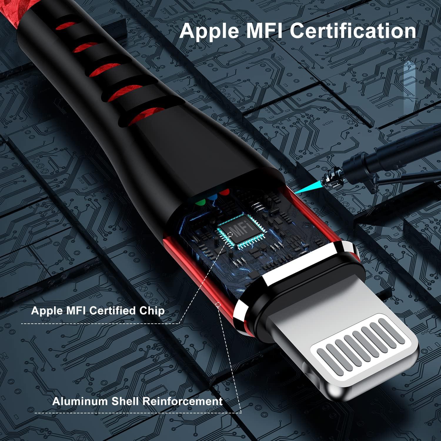 Cable de Carga USB a Lightning Essri 6FT 2Pack Rojo MFi