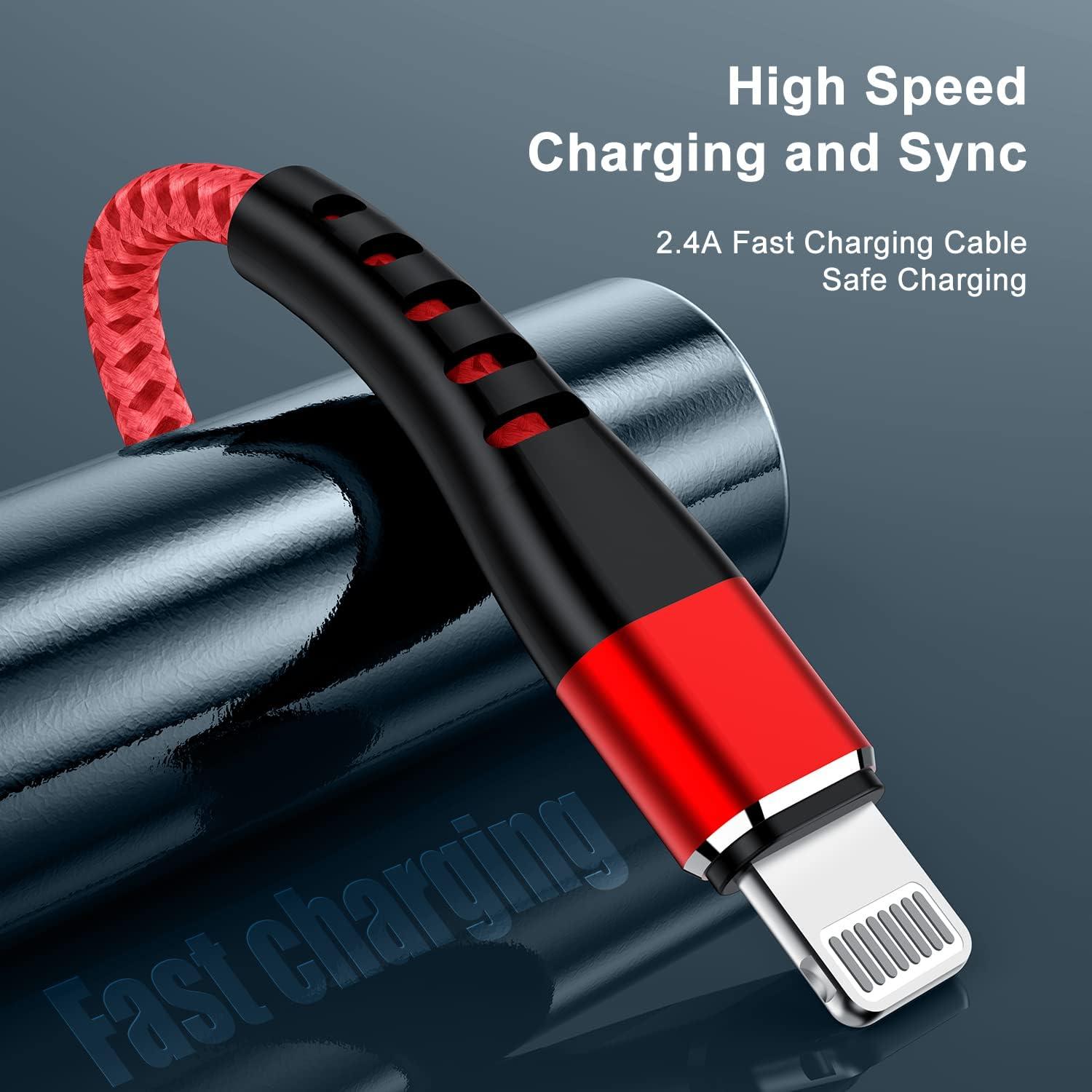 Cable de Carga USB a Lightning Essri 6FT 2Pack Rojo MFi