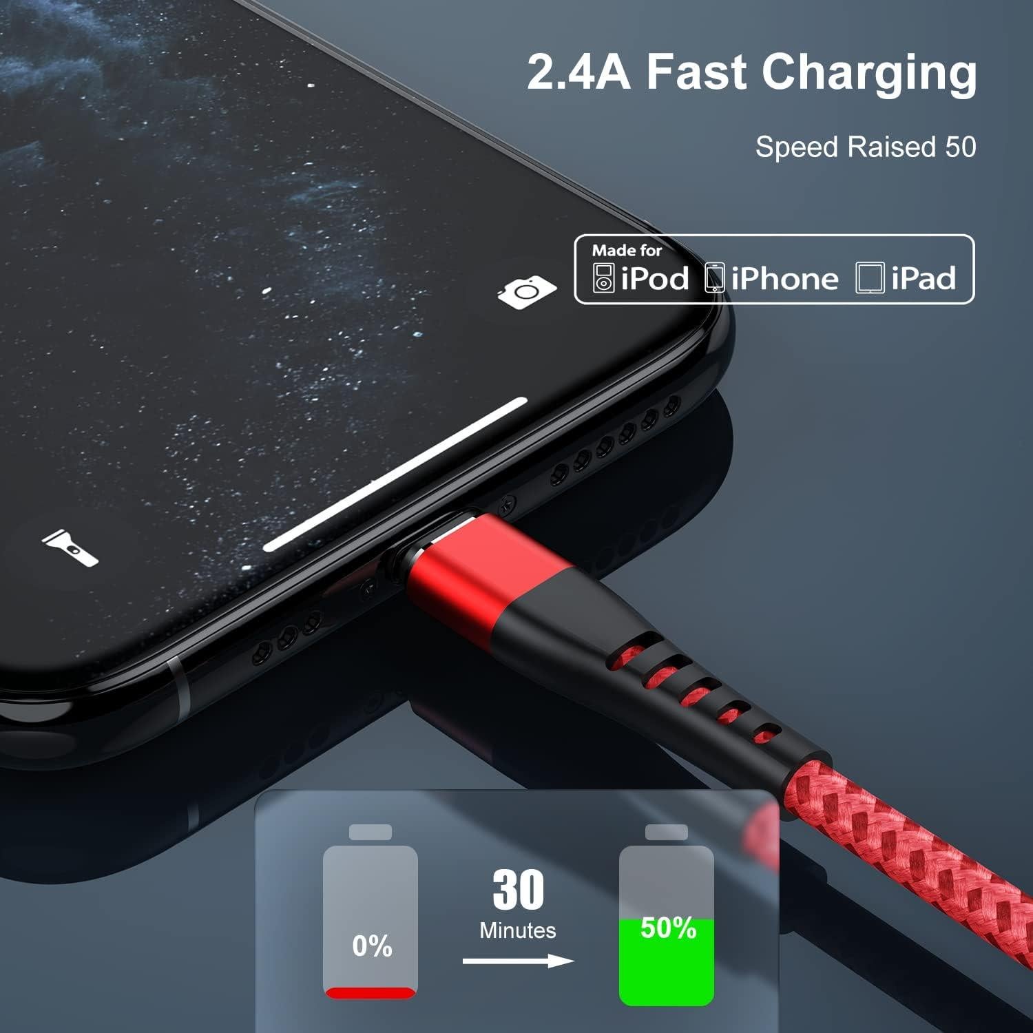 Cable de Carga USB a Lightning Essri 6FT 2Pack Rojo MFi