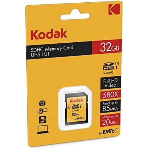 KODAK SDHC Card 32GB UHS-I U1 V10 Premium, up to 85MB/s Read Speed, for Full HD Video and High-Resolution Pictures, Compatible with SDHC Standard - EKMSD32GHC10K