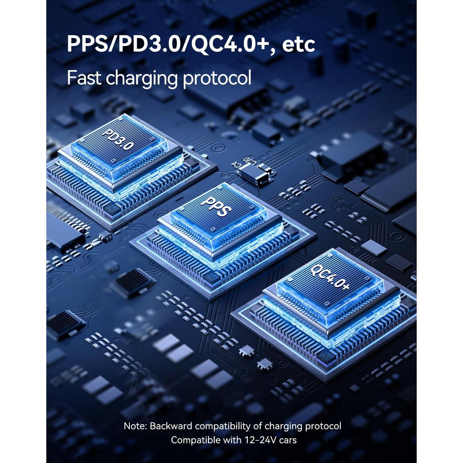 Cargador de coche USB C 70W Rocoren 4 puertos rápido