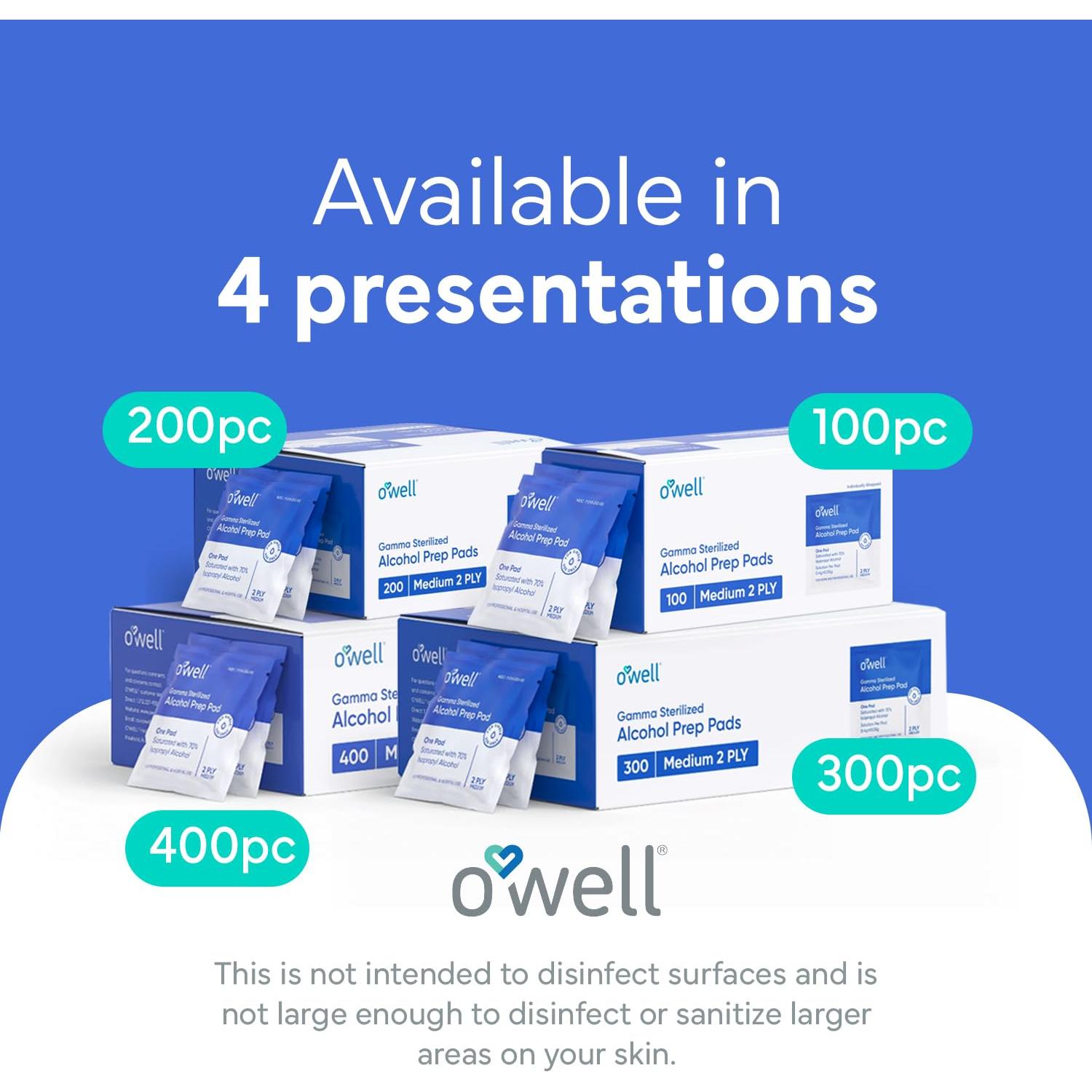 Toallitas Antiséticas Estériles OWELL - 200 Unidades 70% Alcohol