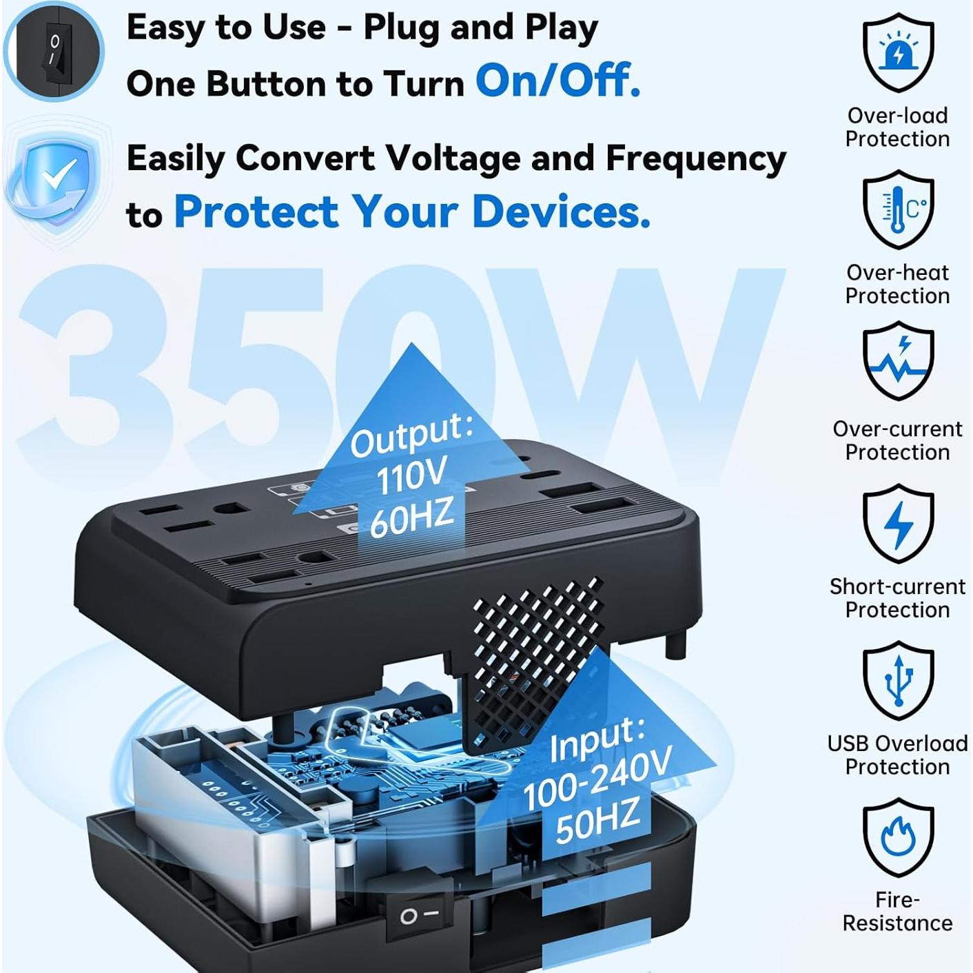 Convertidor de Voltaje DOACE 220V a 110V 350W con USB