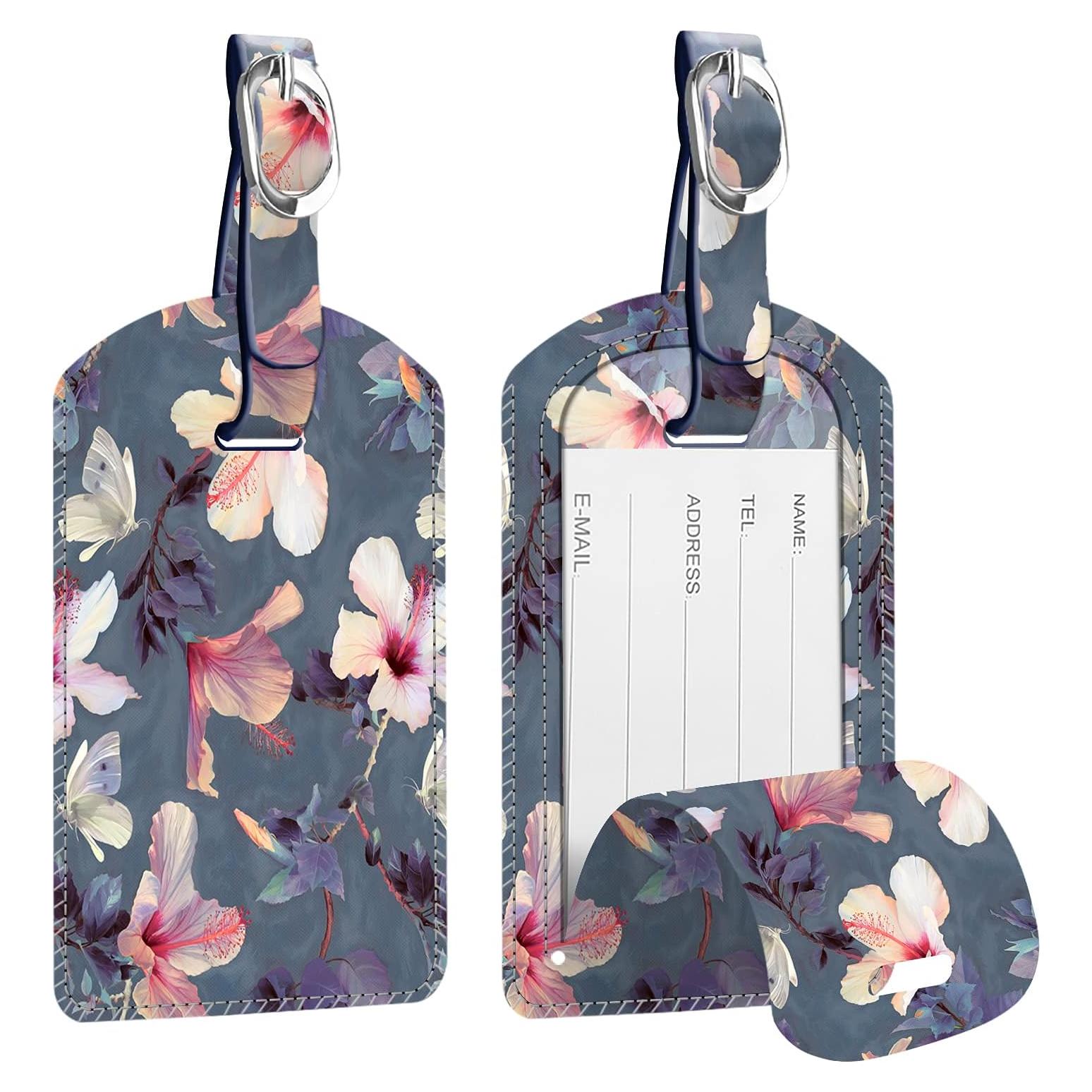 Etiquetas de Equipaje FINTIE de Cuero con Privacidad - Hibisco