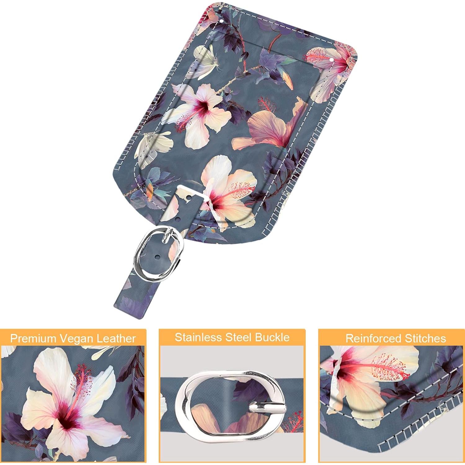 Etiquetas de Equipaje FINTIE de Cuero con Privacidad - Hibisco