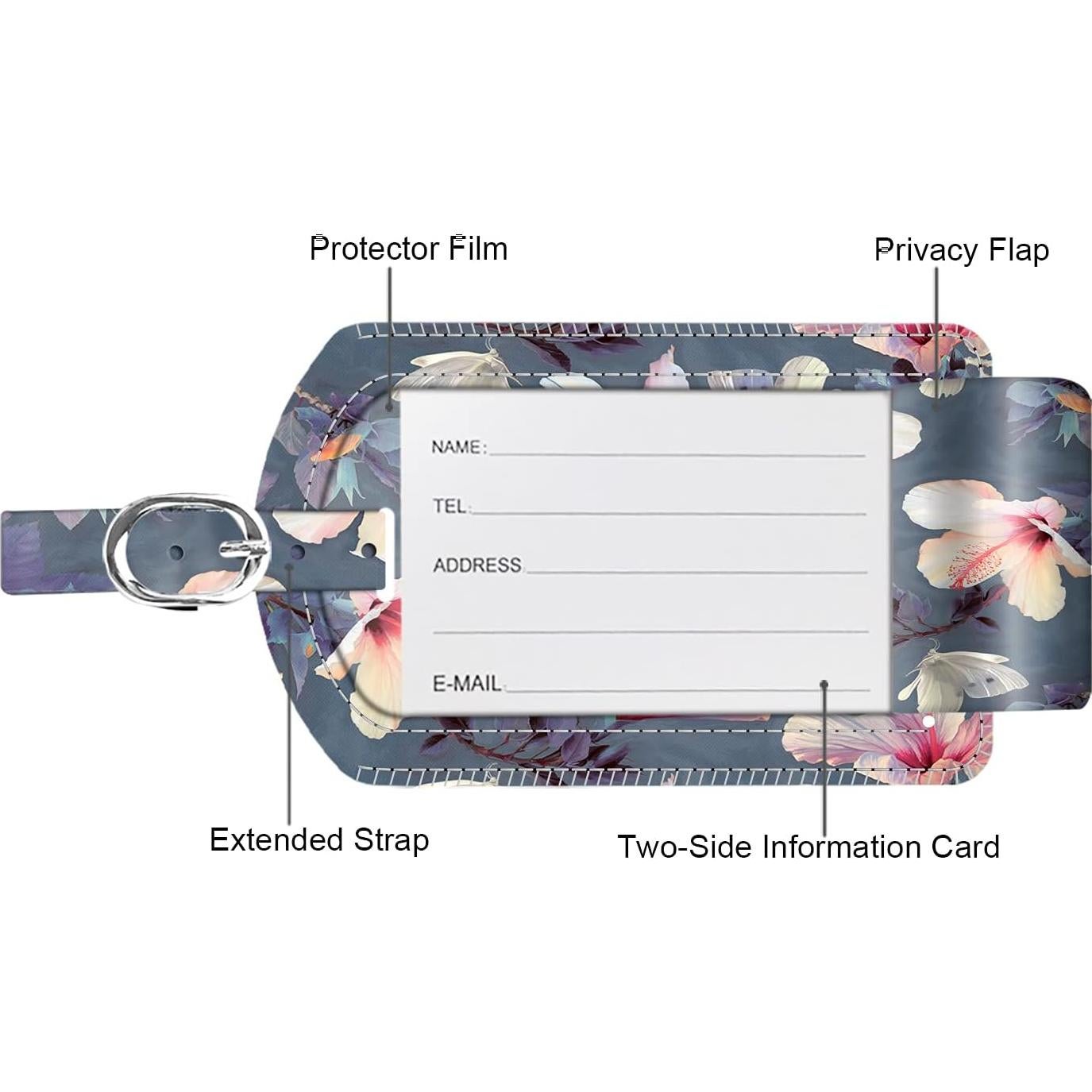 Etiquetas de Equipaje FINTIE de Cuero con Privacidad - Hibisco