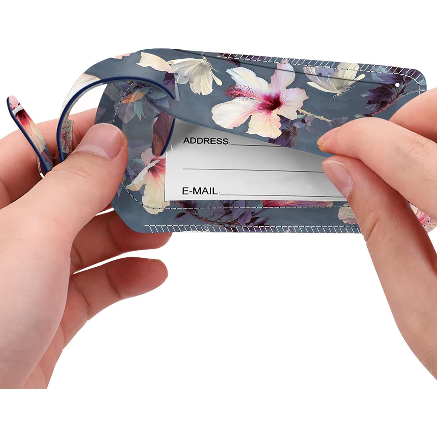 Etiquetas de Equipaje FINTIE de Cuero con Privacidad - Hibisco