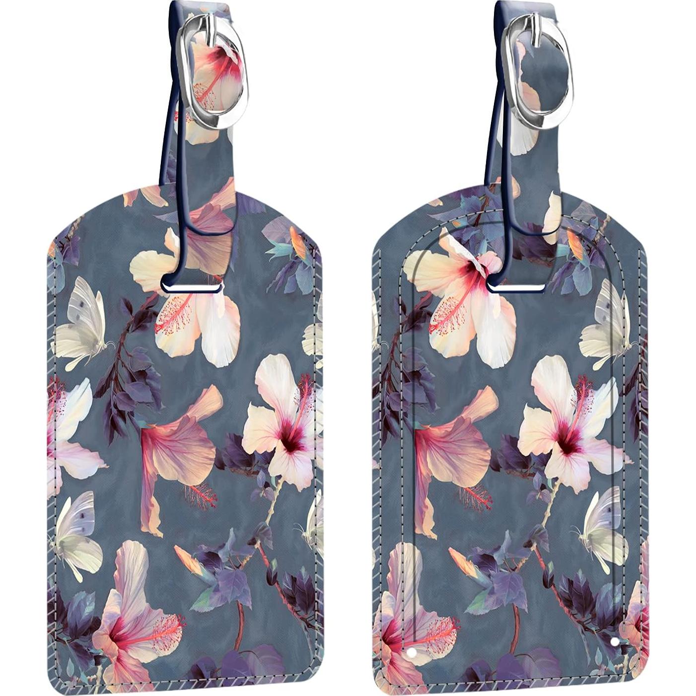 Etiquetas de Equipaje FINTIE de Cuero con Privacidad - Hibisco